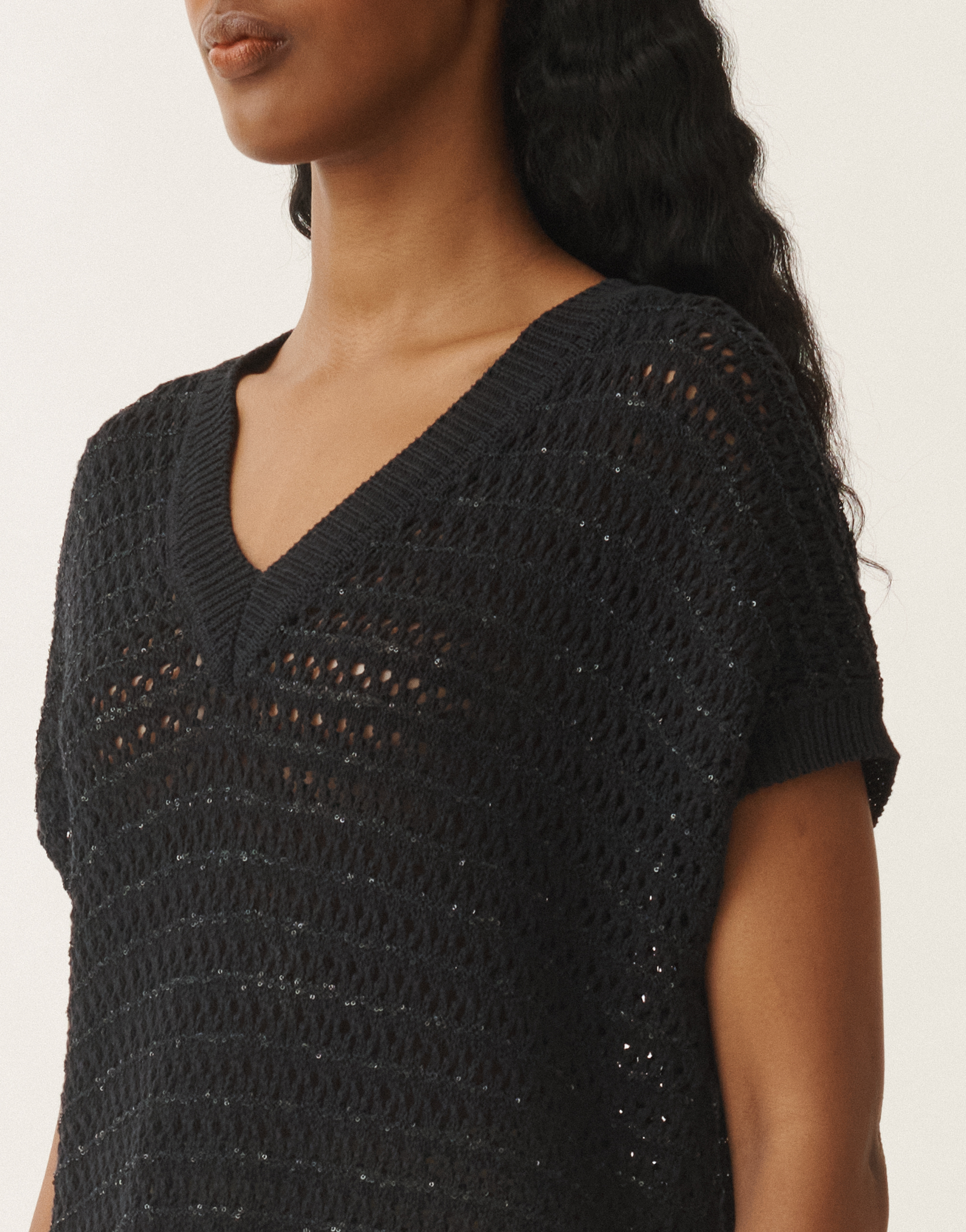 Fabiana Filippi Cotton Sweater With Sequins In Blue