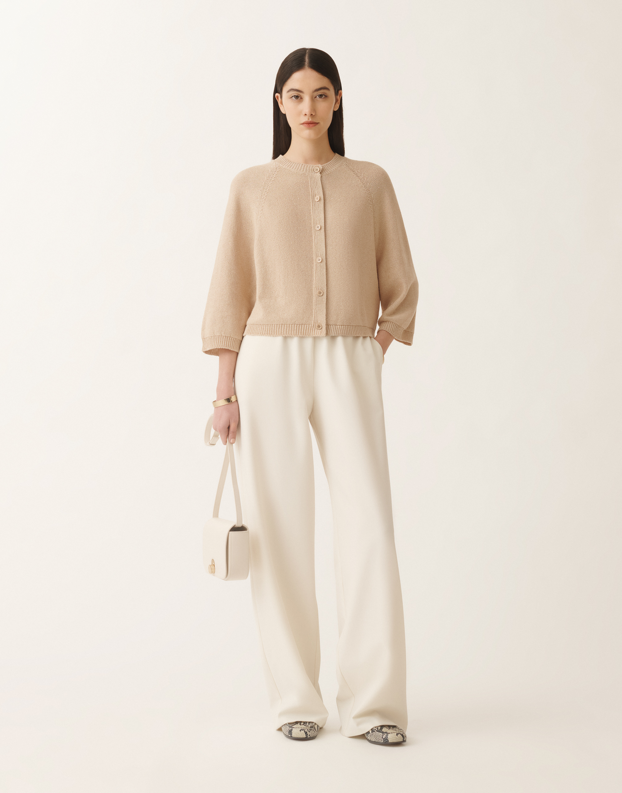 Shop Fabiana Filippi Cotton And Linen Cape Cardigan With Sequins In Sand