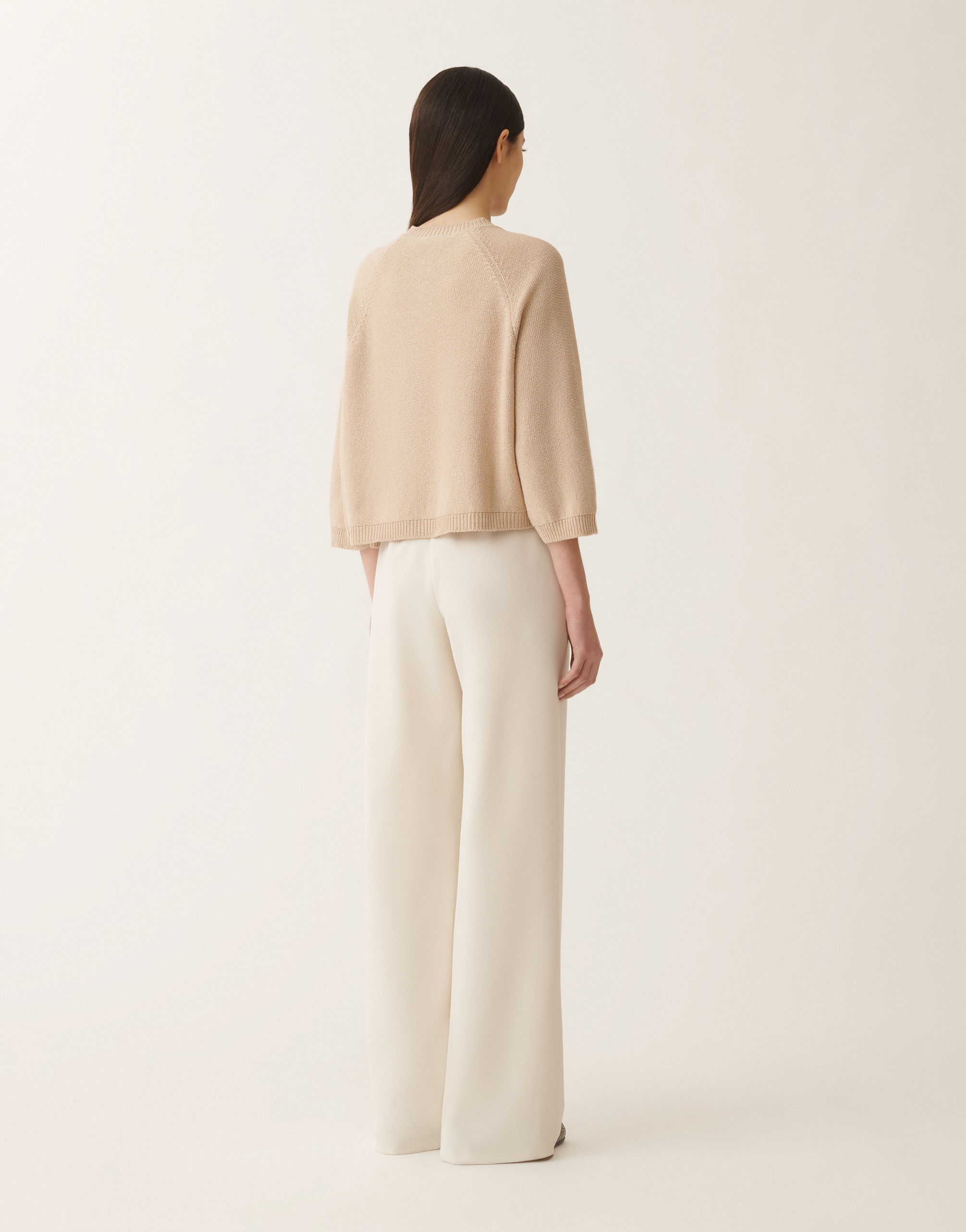 Shop Fabiana Filippi Cotton And Linen Cape Cardigan With Sequins In Sand