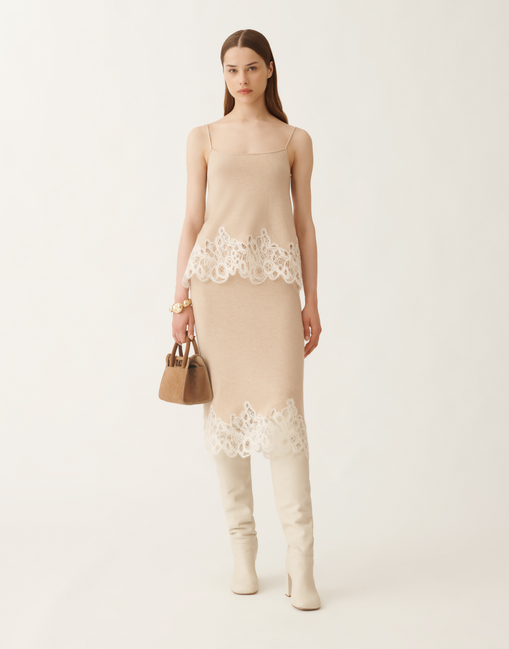 Fabiana Filippi Platinum Lingerie Top With Macramé Lace