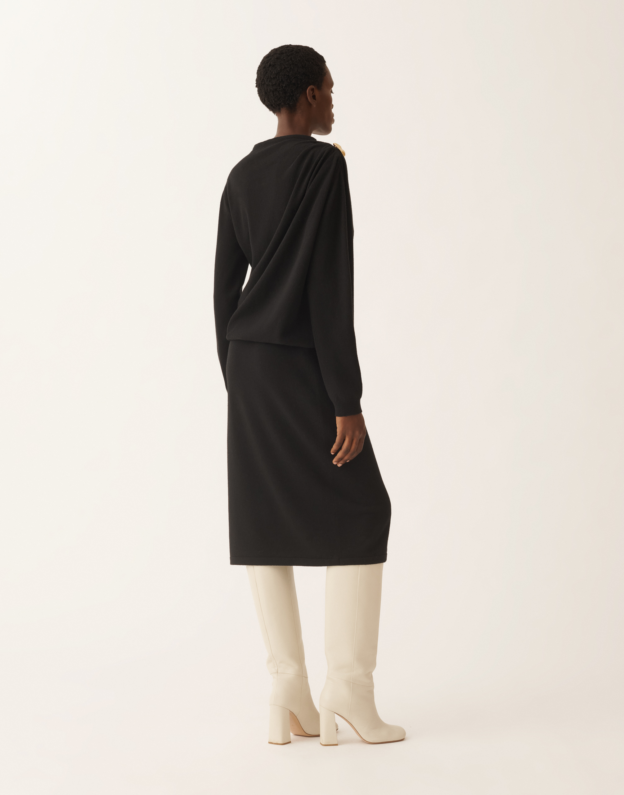Fabiana Filippi Fitted Midi Dress With Draped Bodice And Gold Detail In Black
