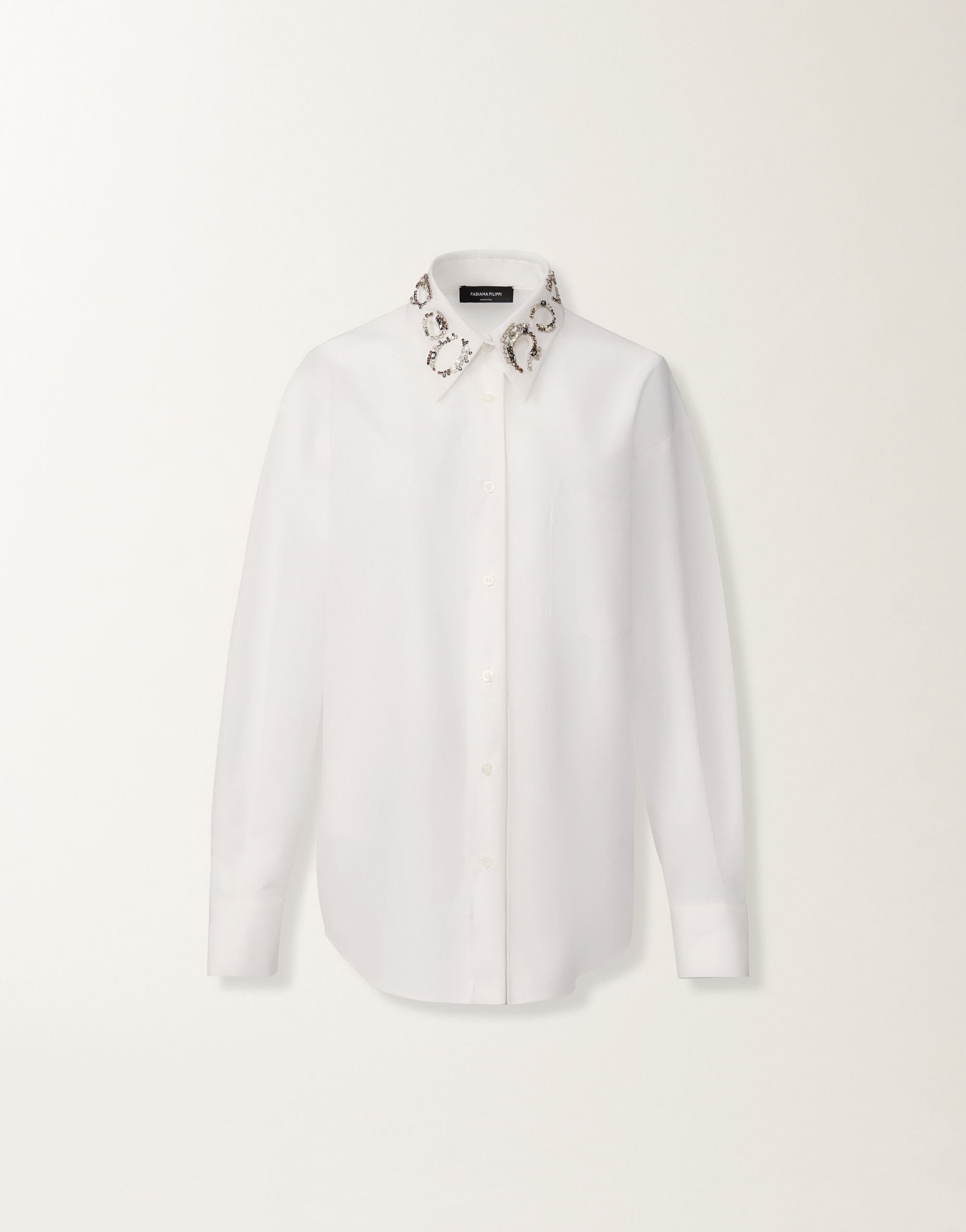 Poplin long shirt, optical white for Women | Fabiana Filippi® Poplin long shirt, optical white for Women | Fabiana Filippi®