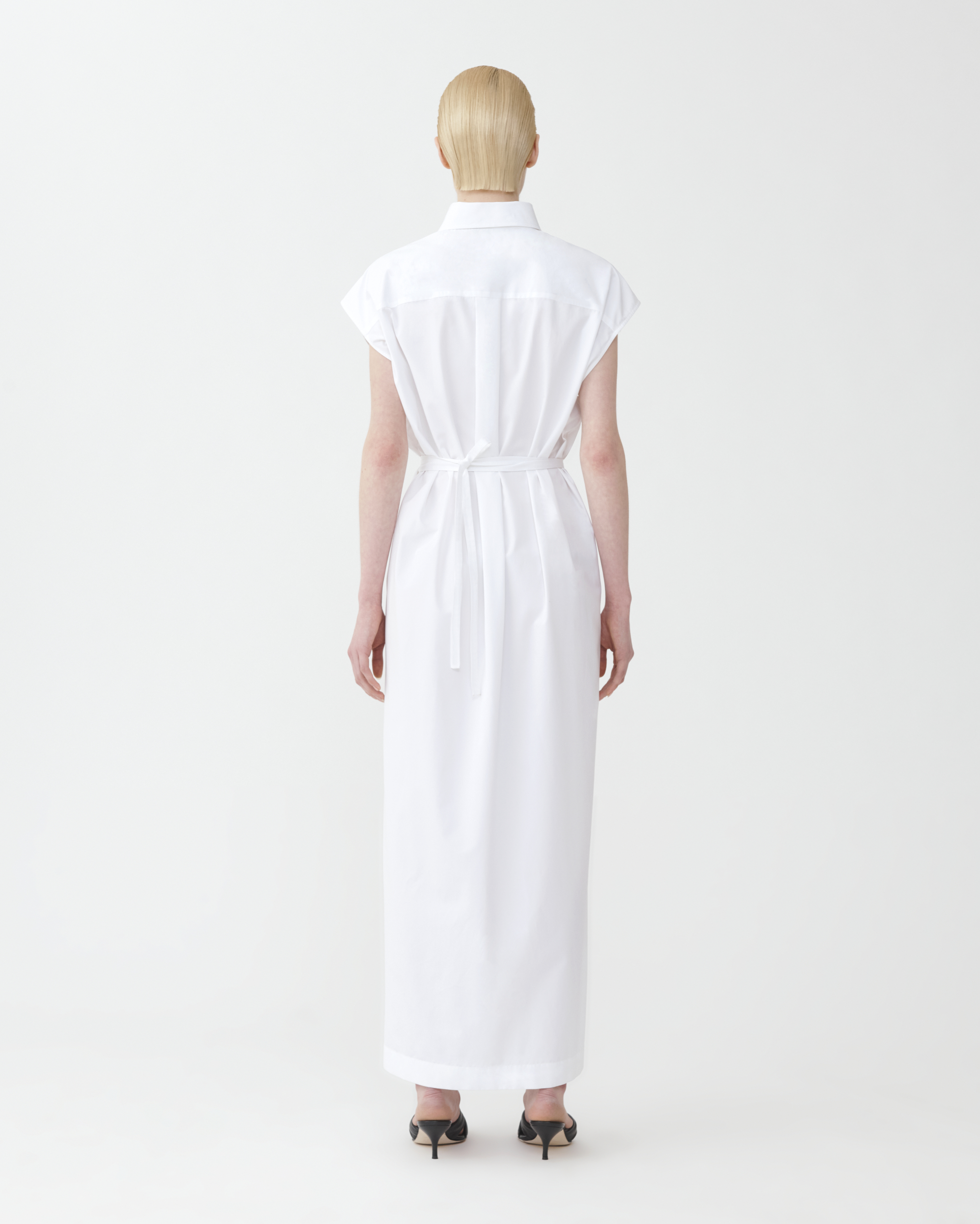 Shop Fabiana Filippi Linen Cloth Robe Dress With Shirt Collar And Chest Pocket In Optical White