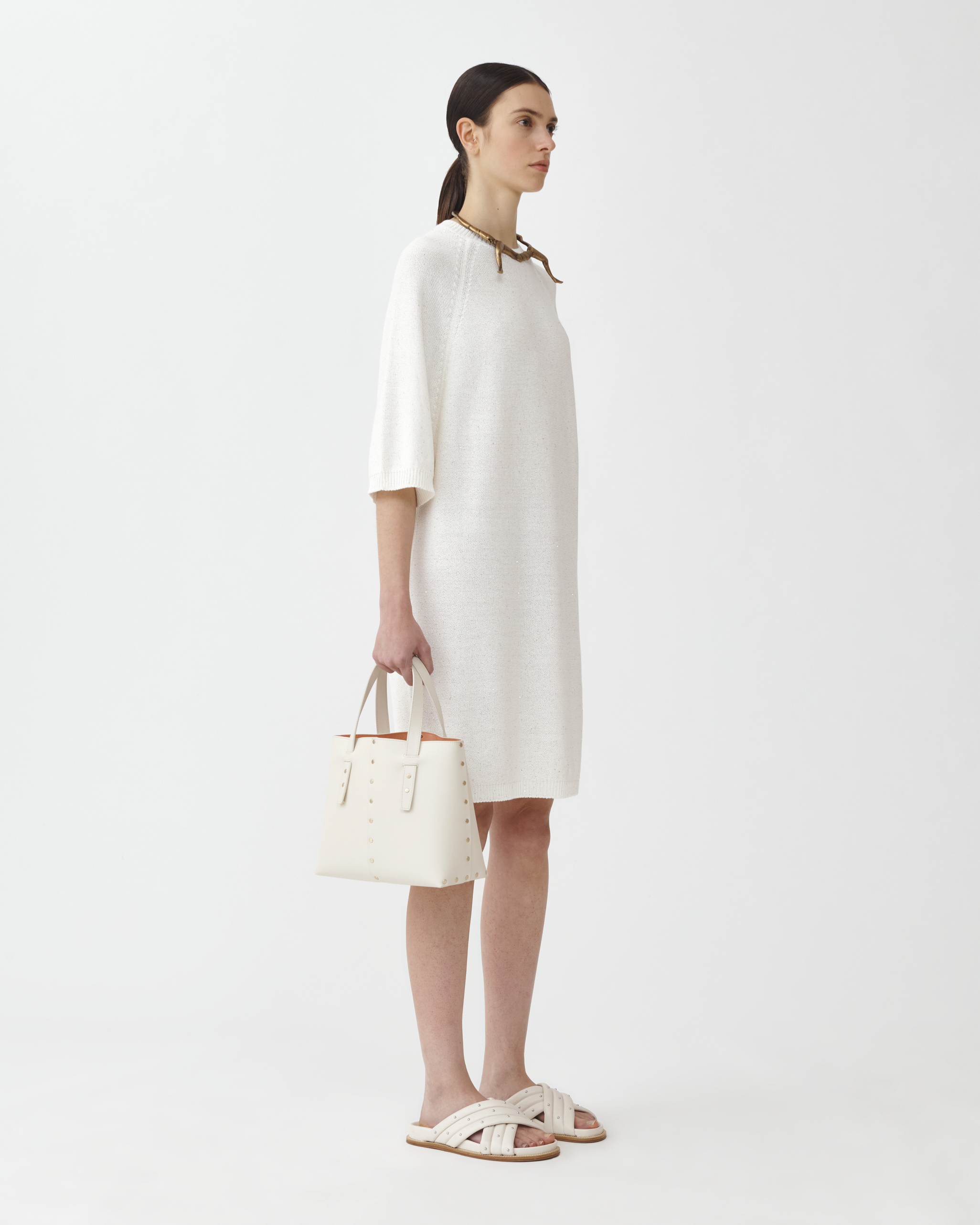 Shop Fabiana Filippi Sequin Knit Dress In White