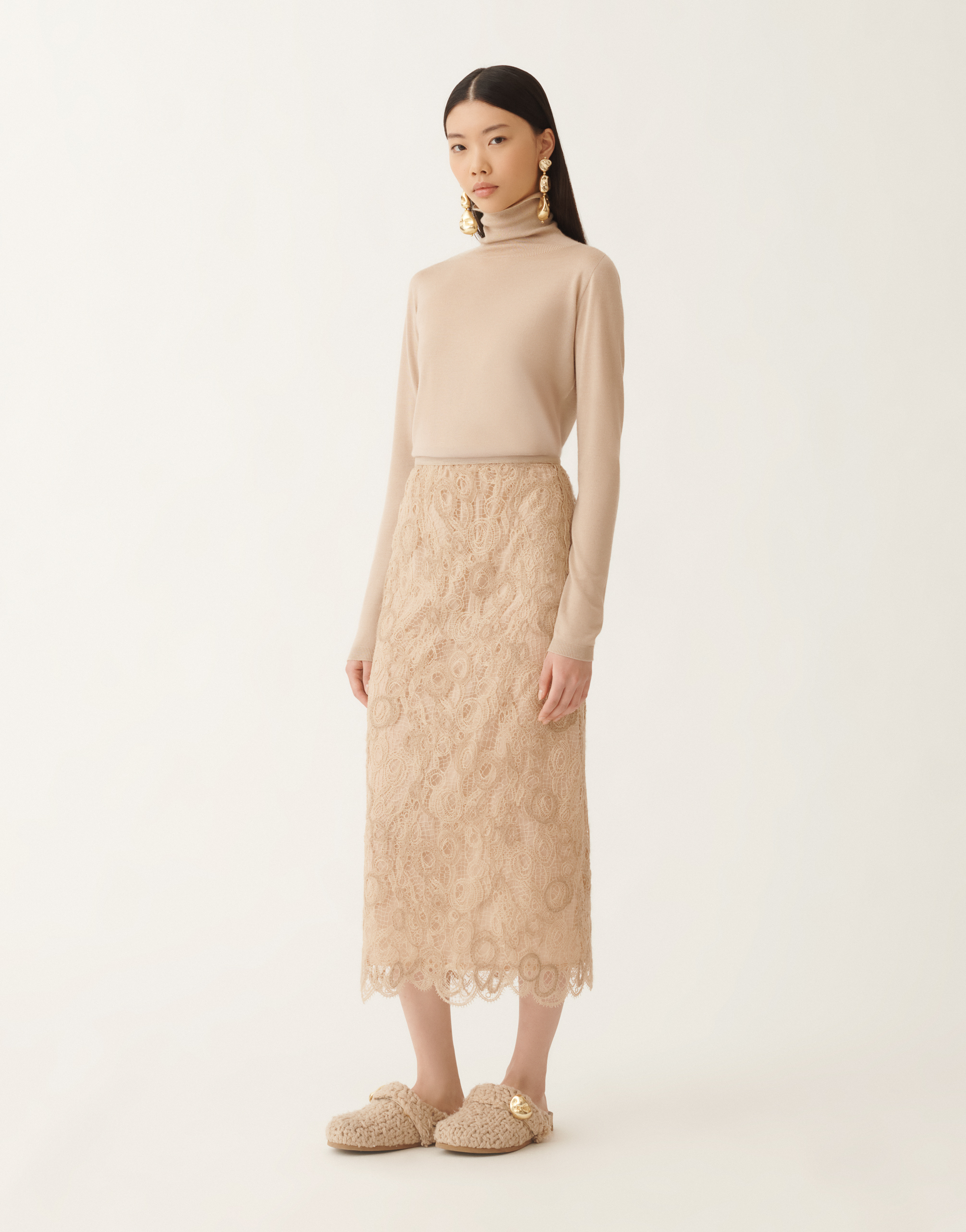 Fabiana Filippi Macramé Lace Skirt In Brown