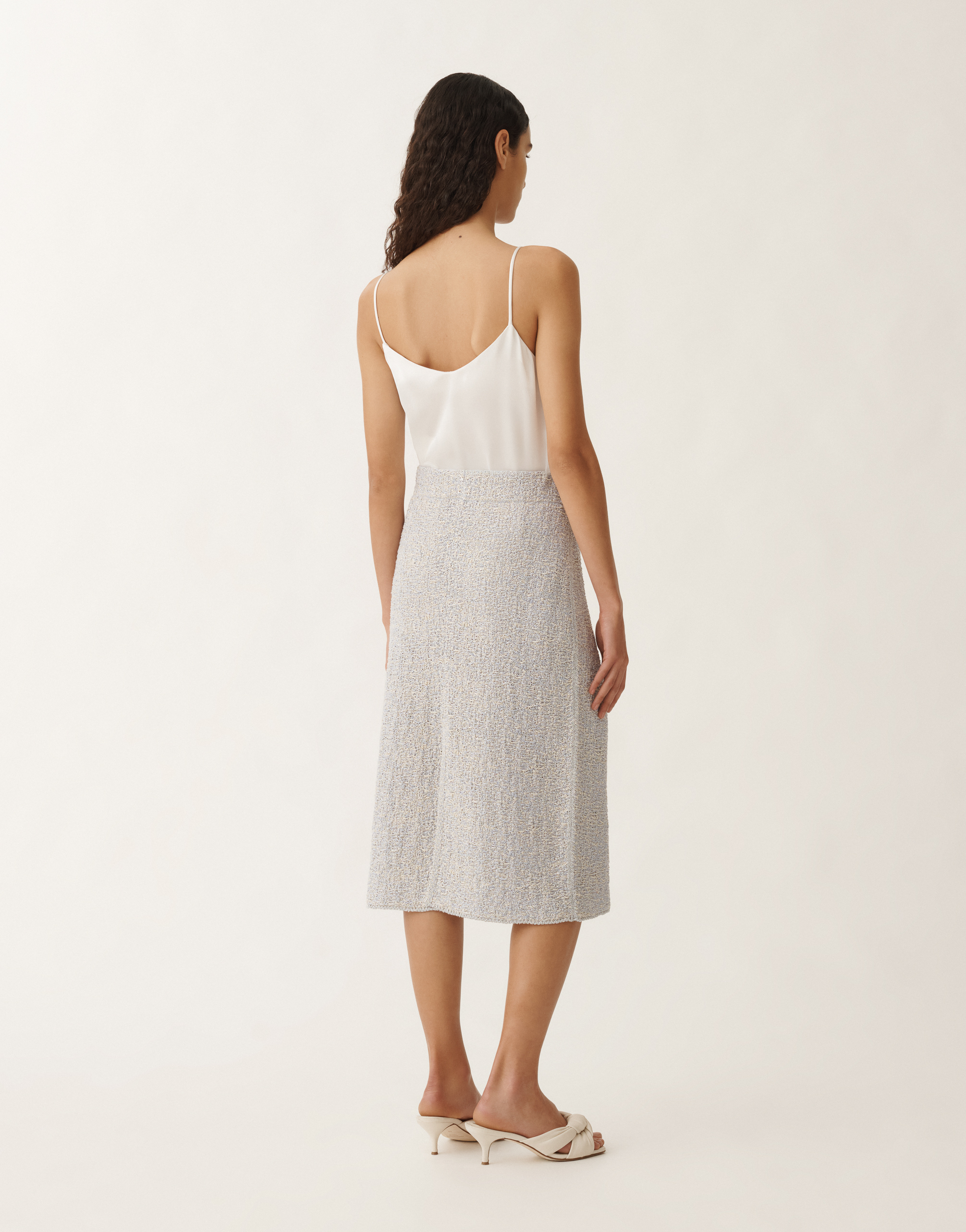 Shop Fabiana Filippi Lurex Knit Tweed Skirt In Vanilla/lavender