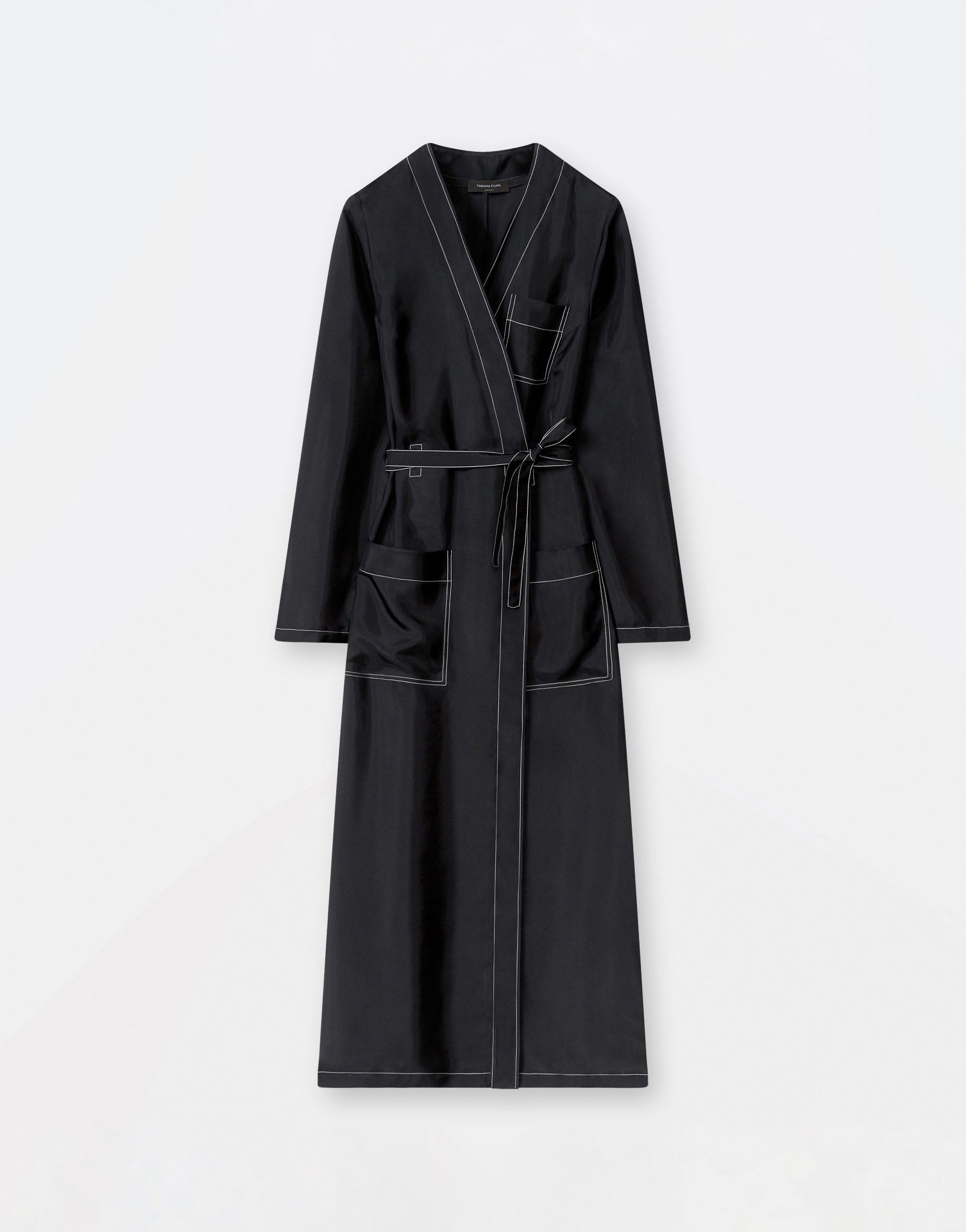 Shop Fabiana Filippi Cupro Robe Dress With Contrast Stitching In Black