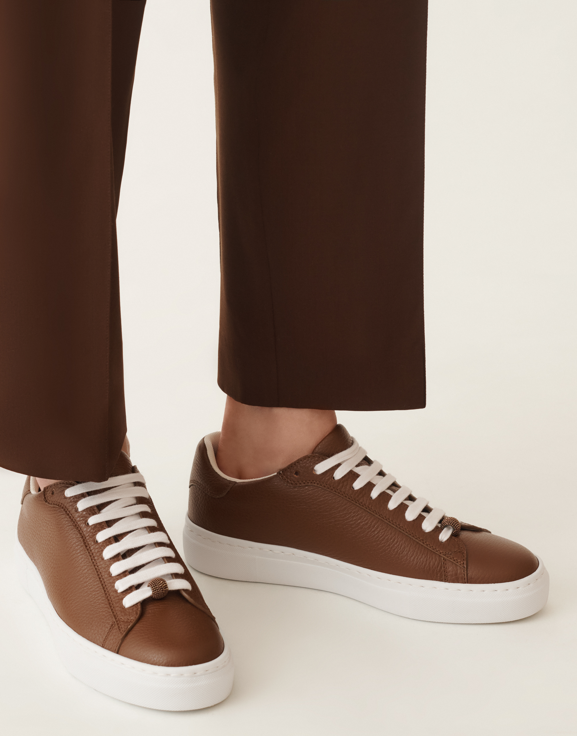 Fabiana Filippi Loop Charm-detail Lace-up Sneakers In Brown