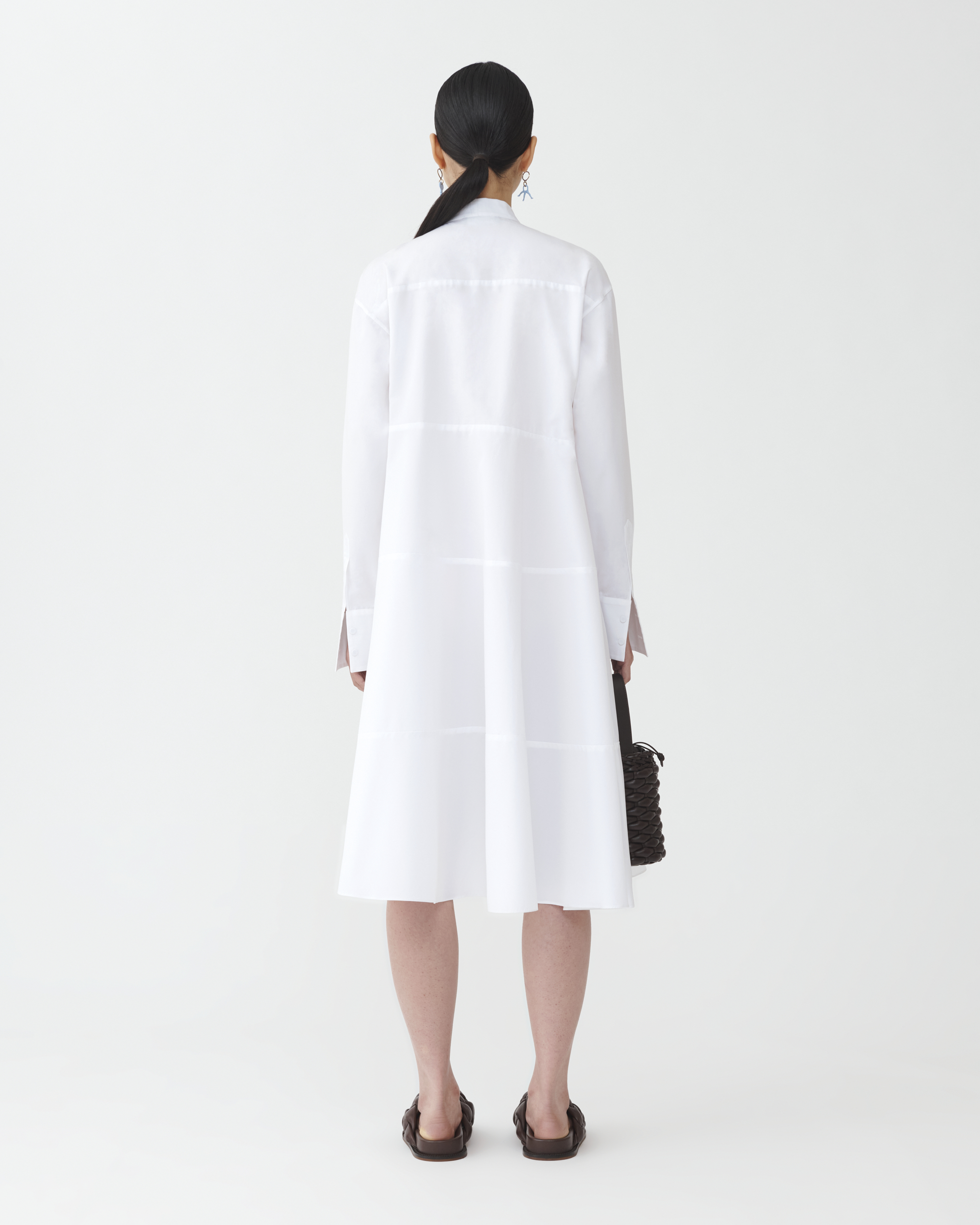 Shop Fabiana Filippi Compact Poplin Tiered Shirt Dress In Optical White
