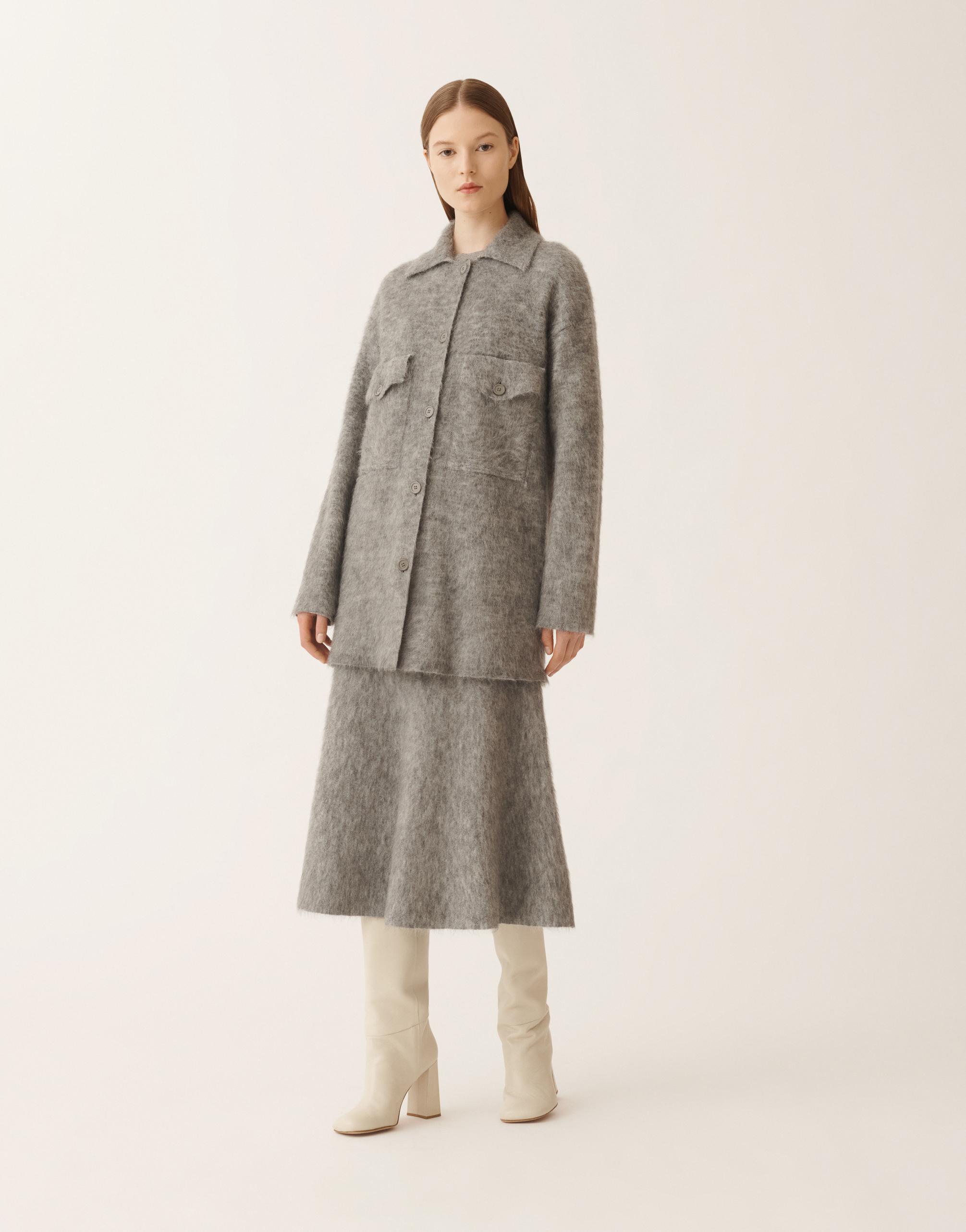 Fabiana Filippi Shirt In Brushed Merino And Mohair In Gray