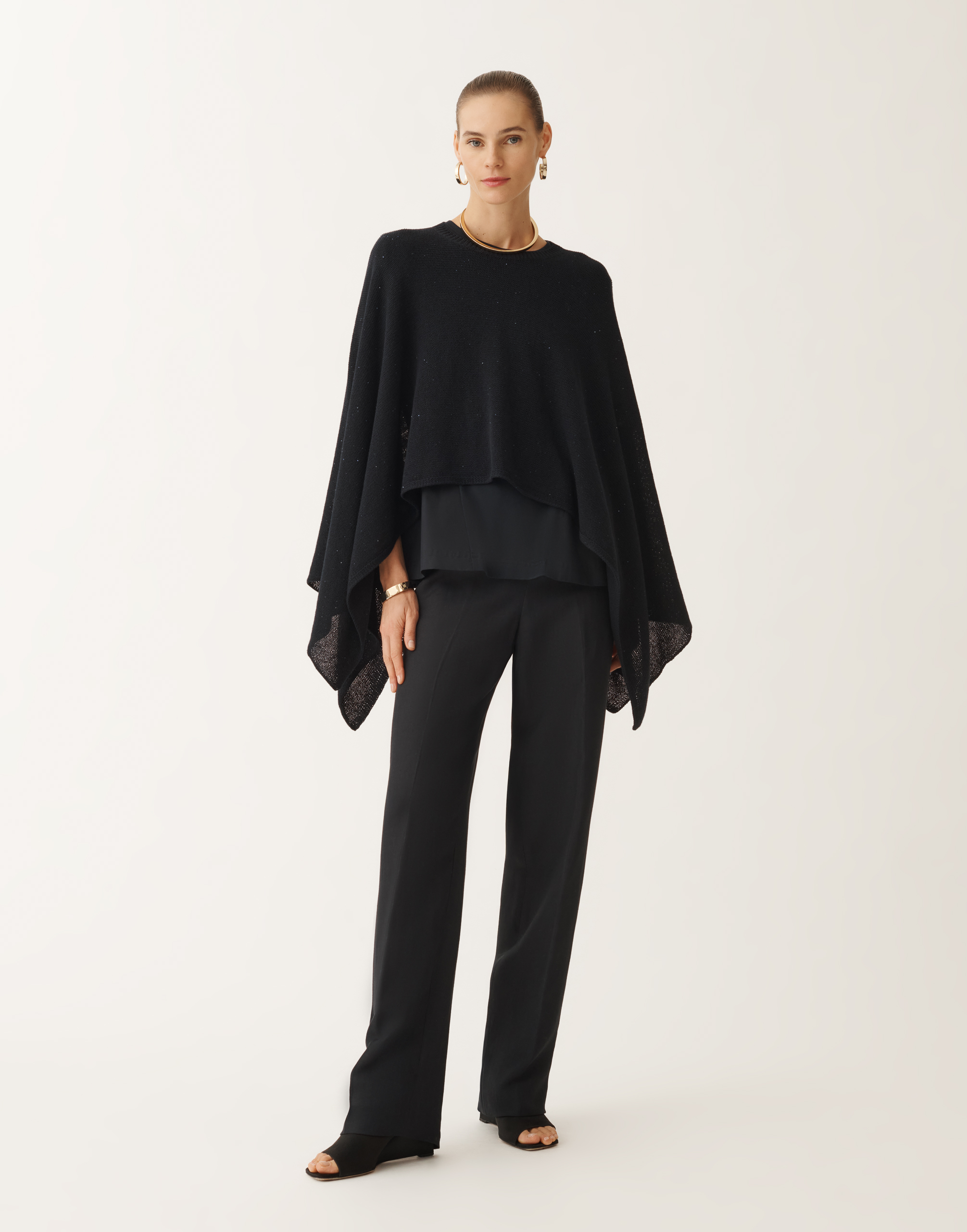 Shop Fabiana Filippi Cotton And Linen Cape With Sequins In Blue