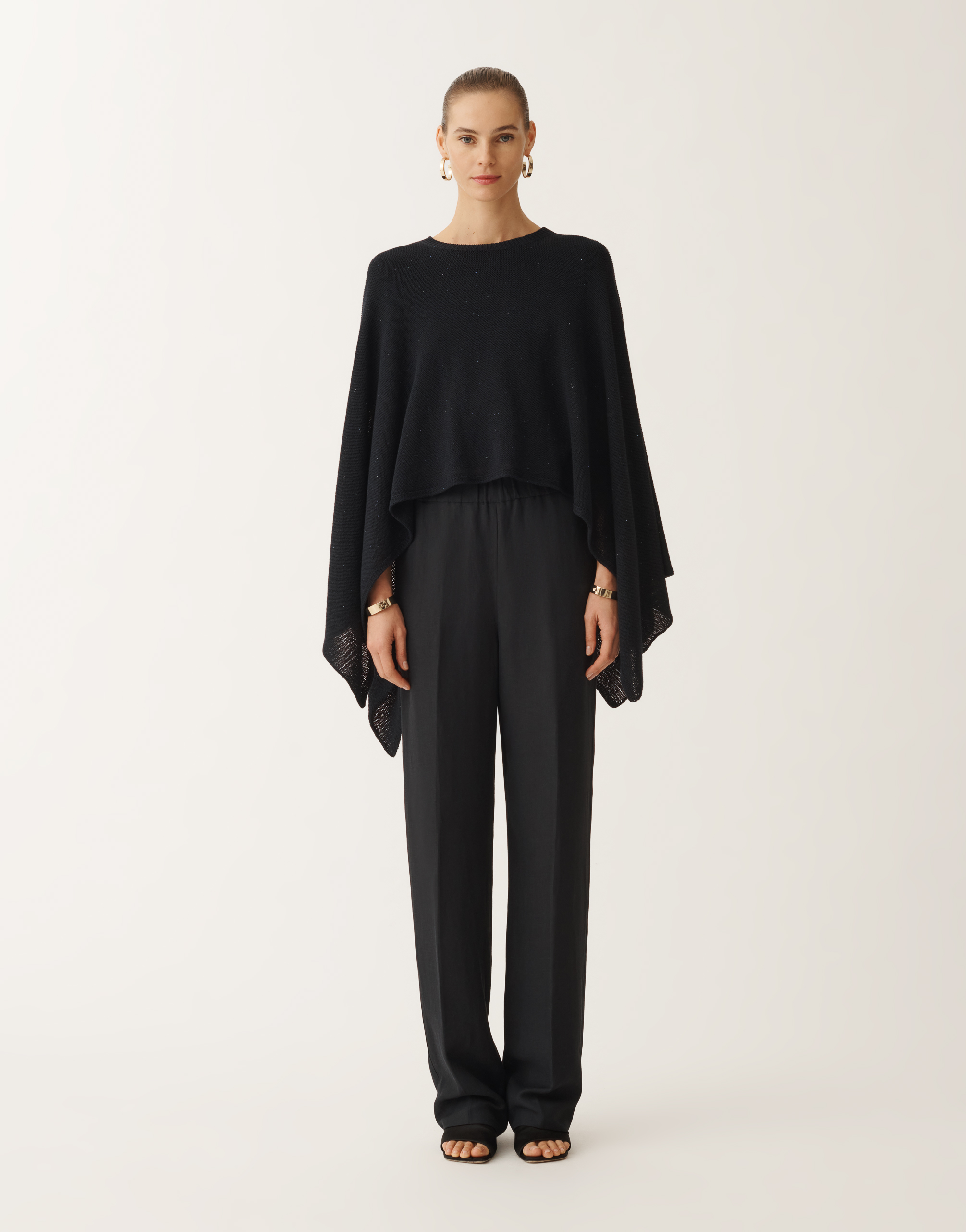 Shop Fabiana Filippi Cotton And Linen Cape With Sequins In Blue