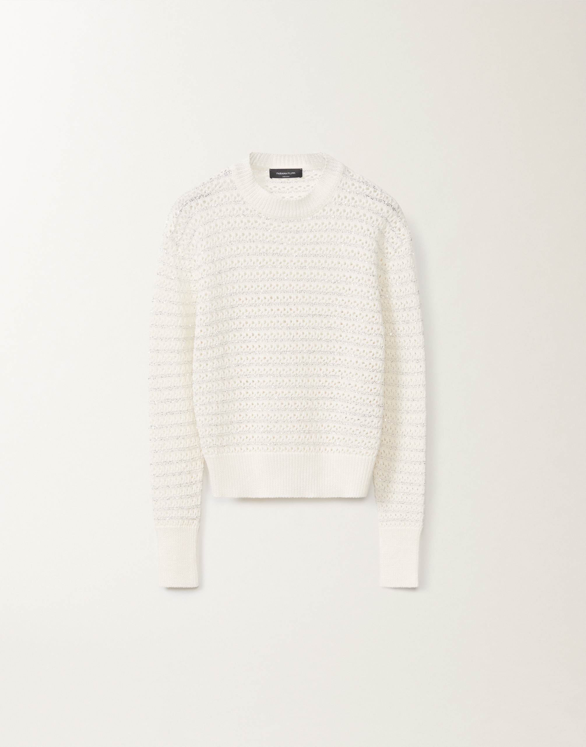Fabiana Filippi Open-knit Crew Neck Long Sleeve Sweater In White