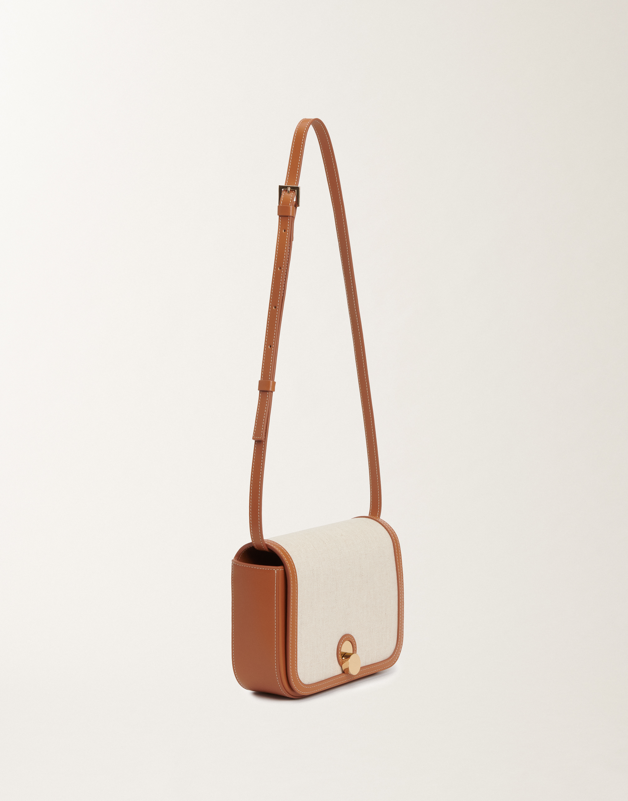 Shop Fabiana Filippi Canvas Eclissi Messenger Bag With Leather Trim In Brown