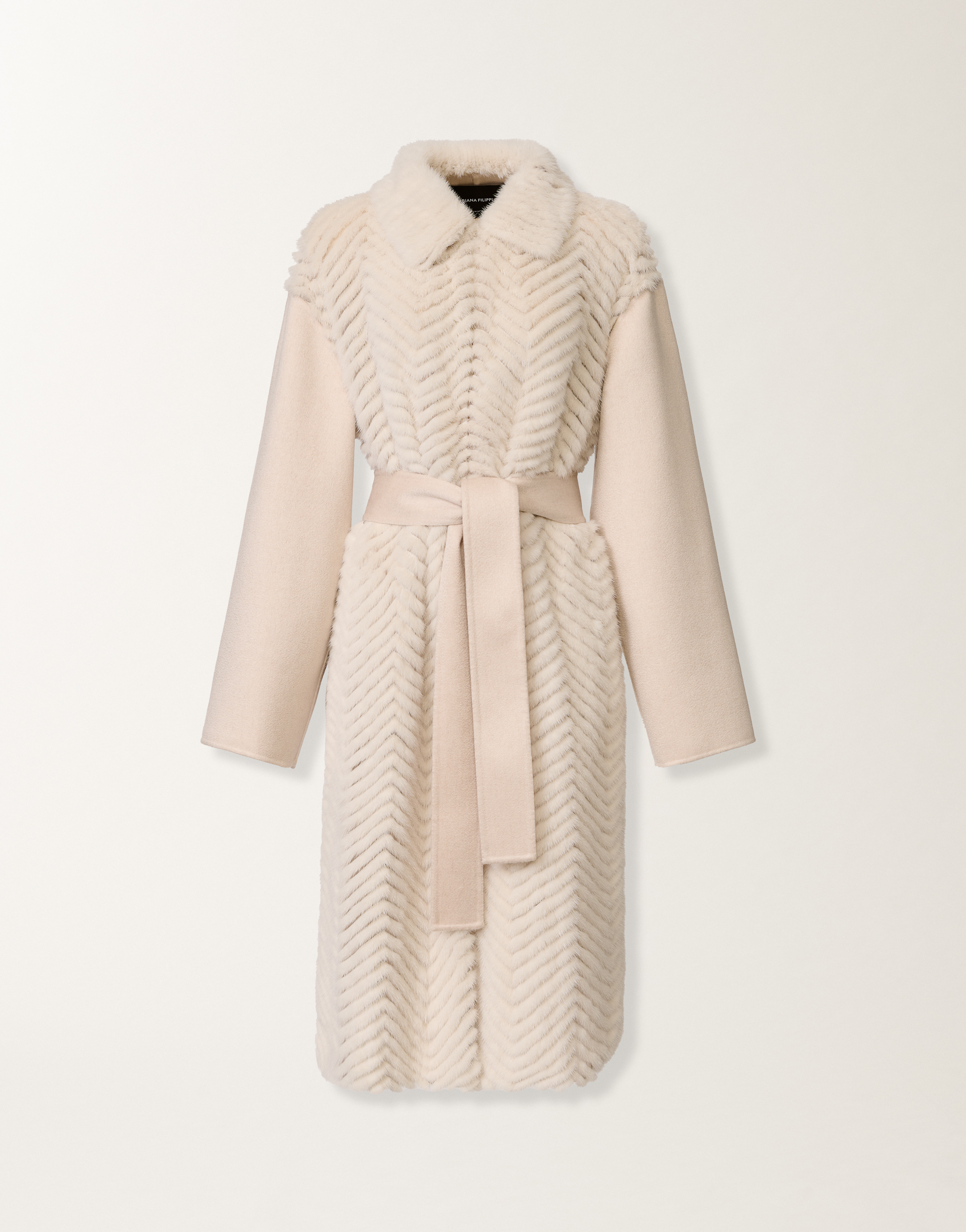 レディースMink chevron coat, pearl and greige レザー＆ファー
