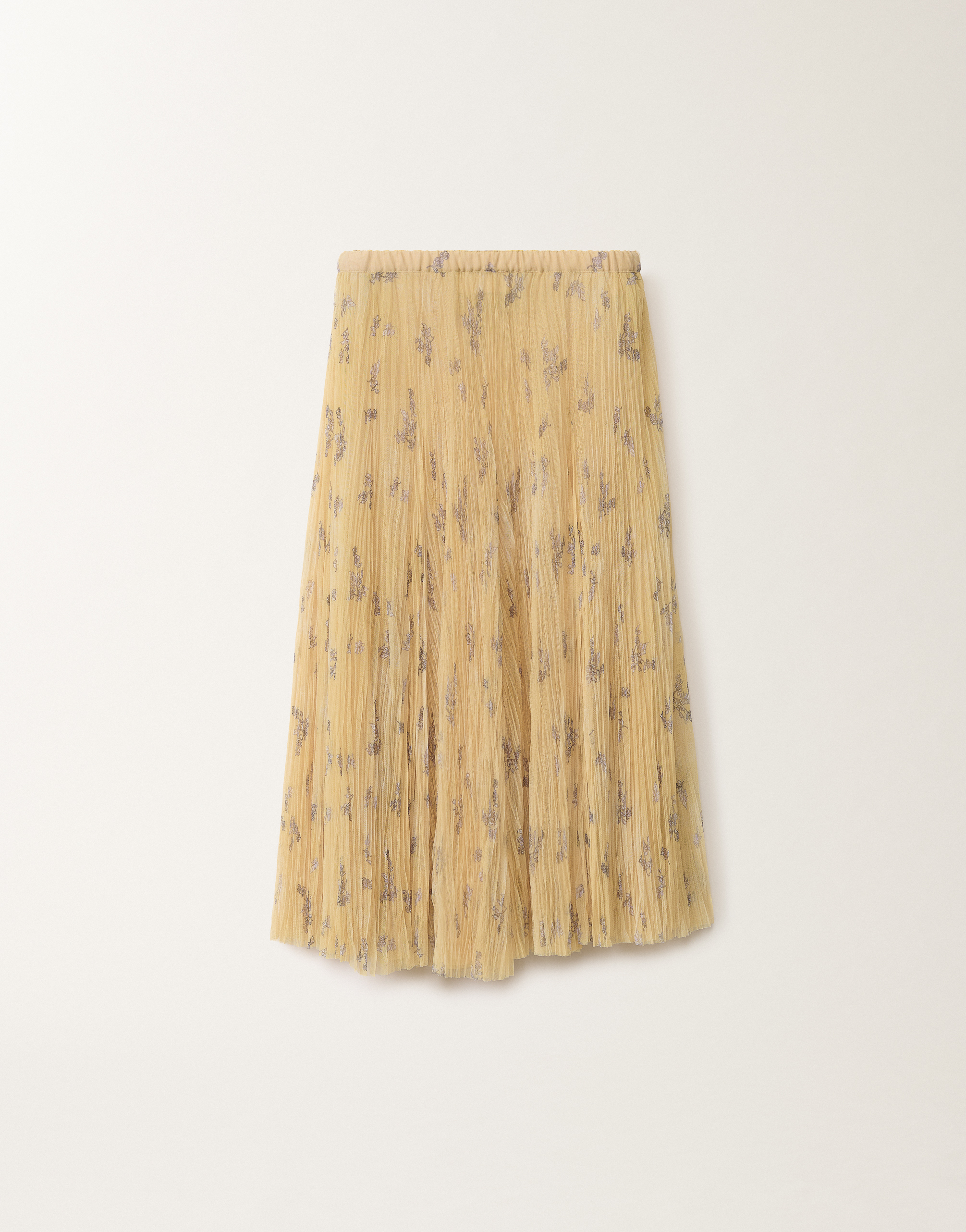 Fabiana Filippi Pleated Tulle Skirt With Painted Botanical Print In Canary