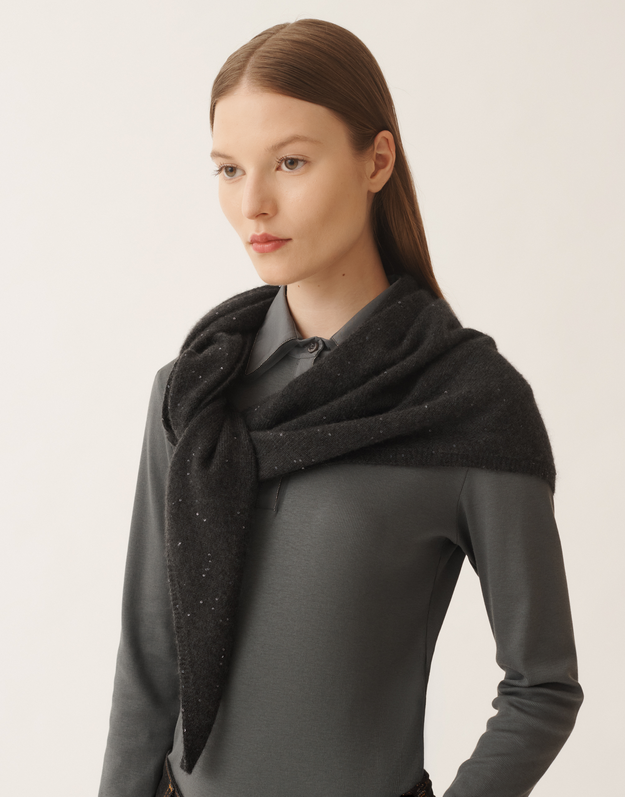 Fabiana Filippi Wool And Silk Foulard With Sequins In Gray