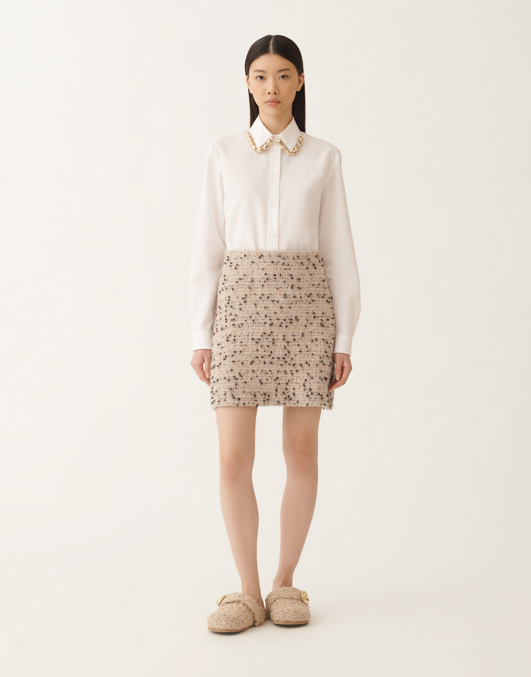 Fabiana Filippi Beige Frayed-knot Donegal Tweed Mini Skirt In Neutral
