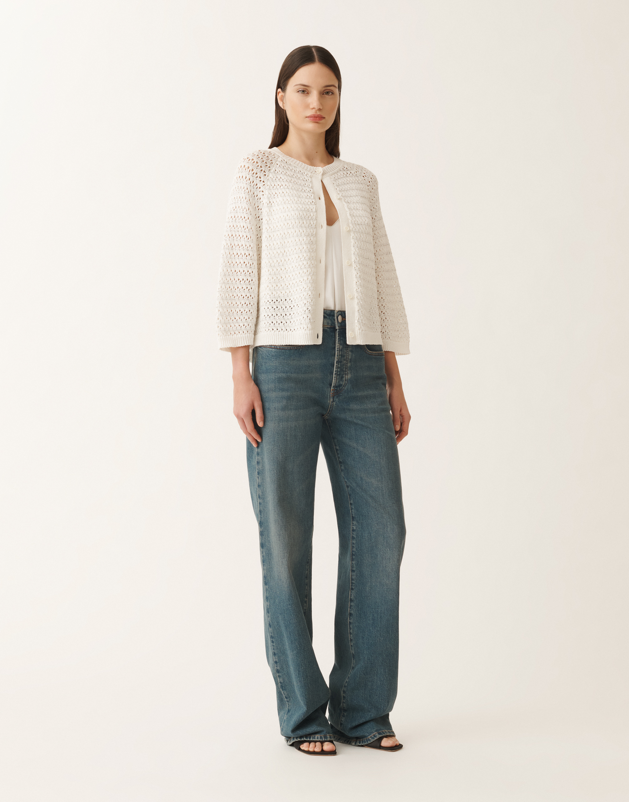 FABIANA FILIPPI COTTON OPEN CAPE WITH SEQUINS 