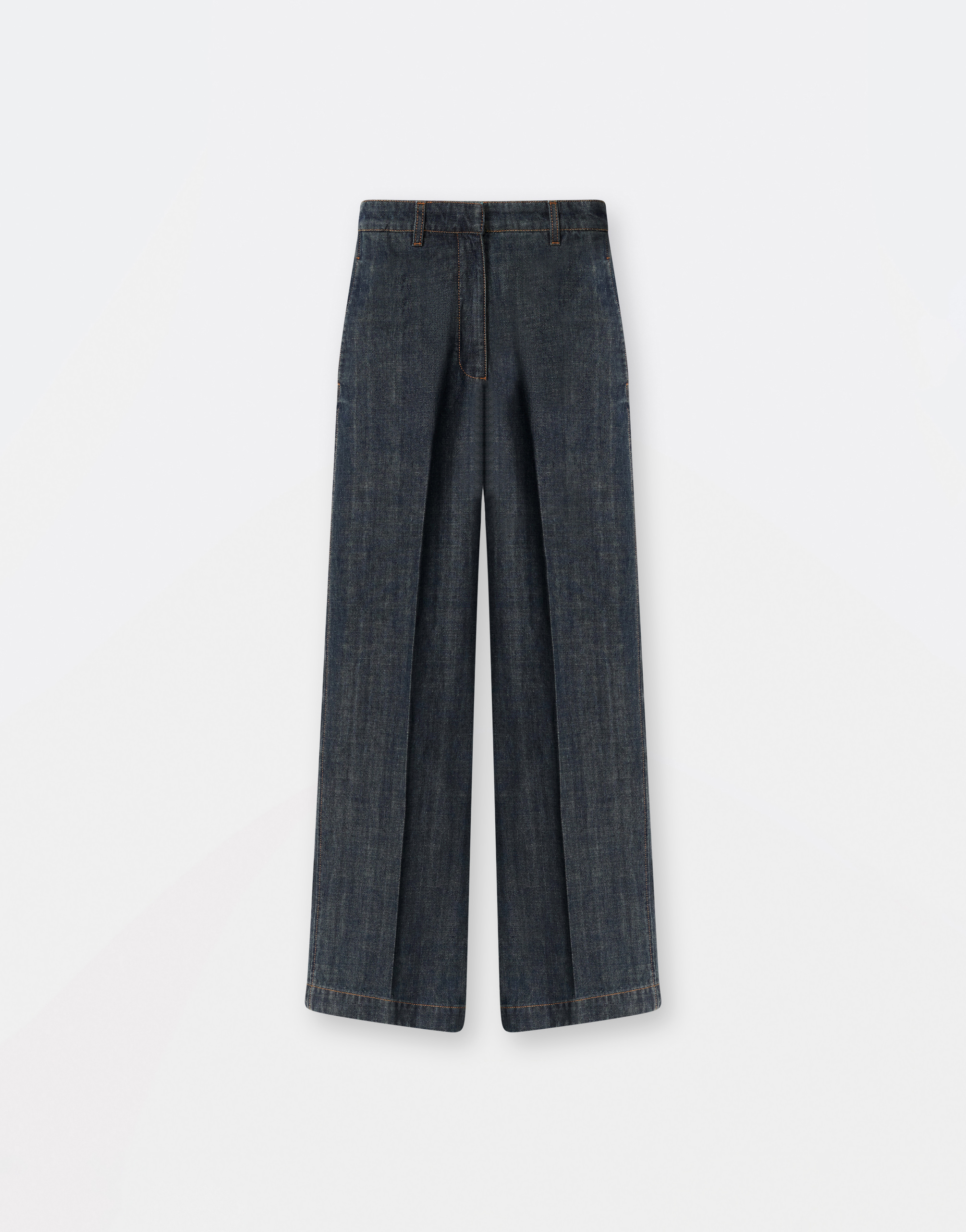 Shop Fabiana Filippi Denim Wide Leg Long Trousers In Vintage Blue
