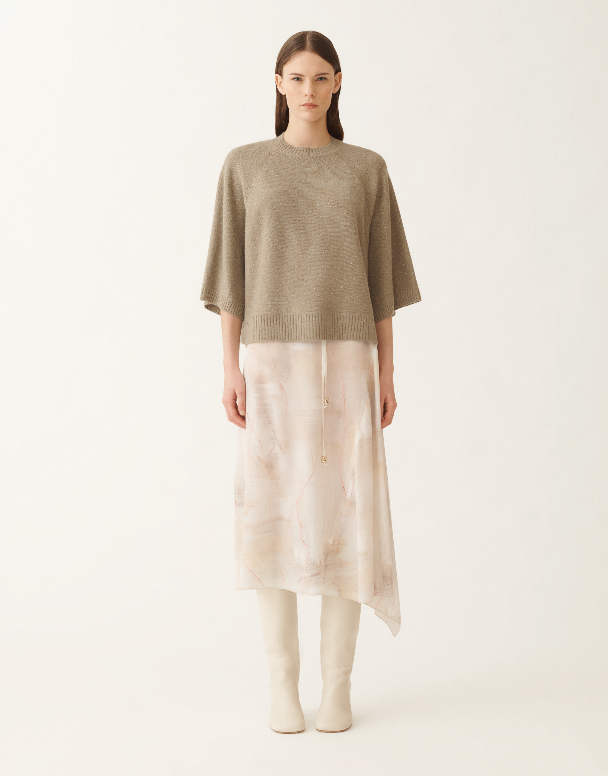 Fabiana Filippi Wool And Silk Cape With Sequins In Green