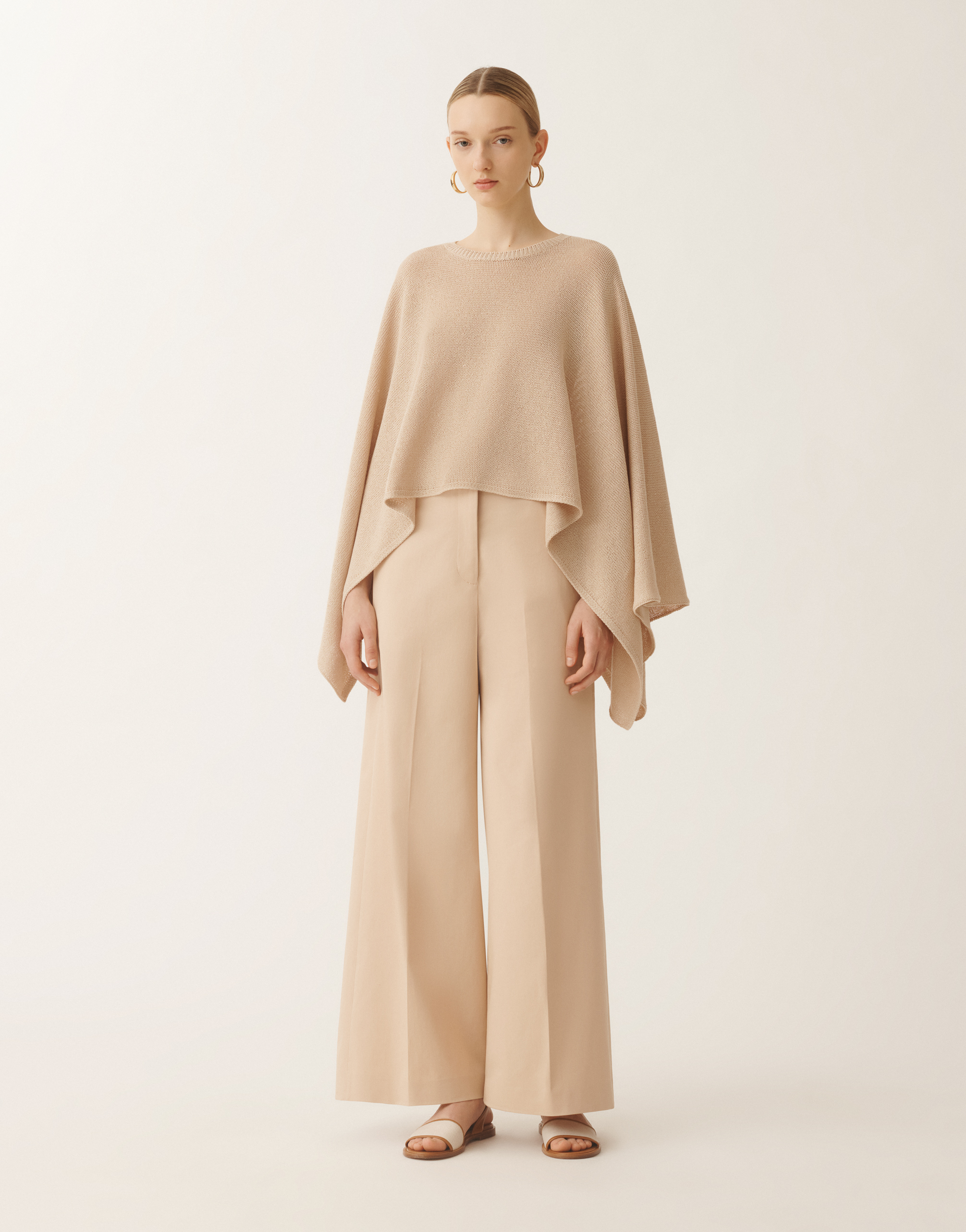 Fabiana Filippi Cotton And Linen Cape With Sequins In Sand