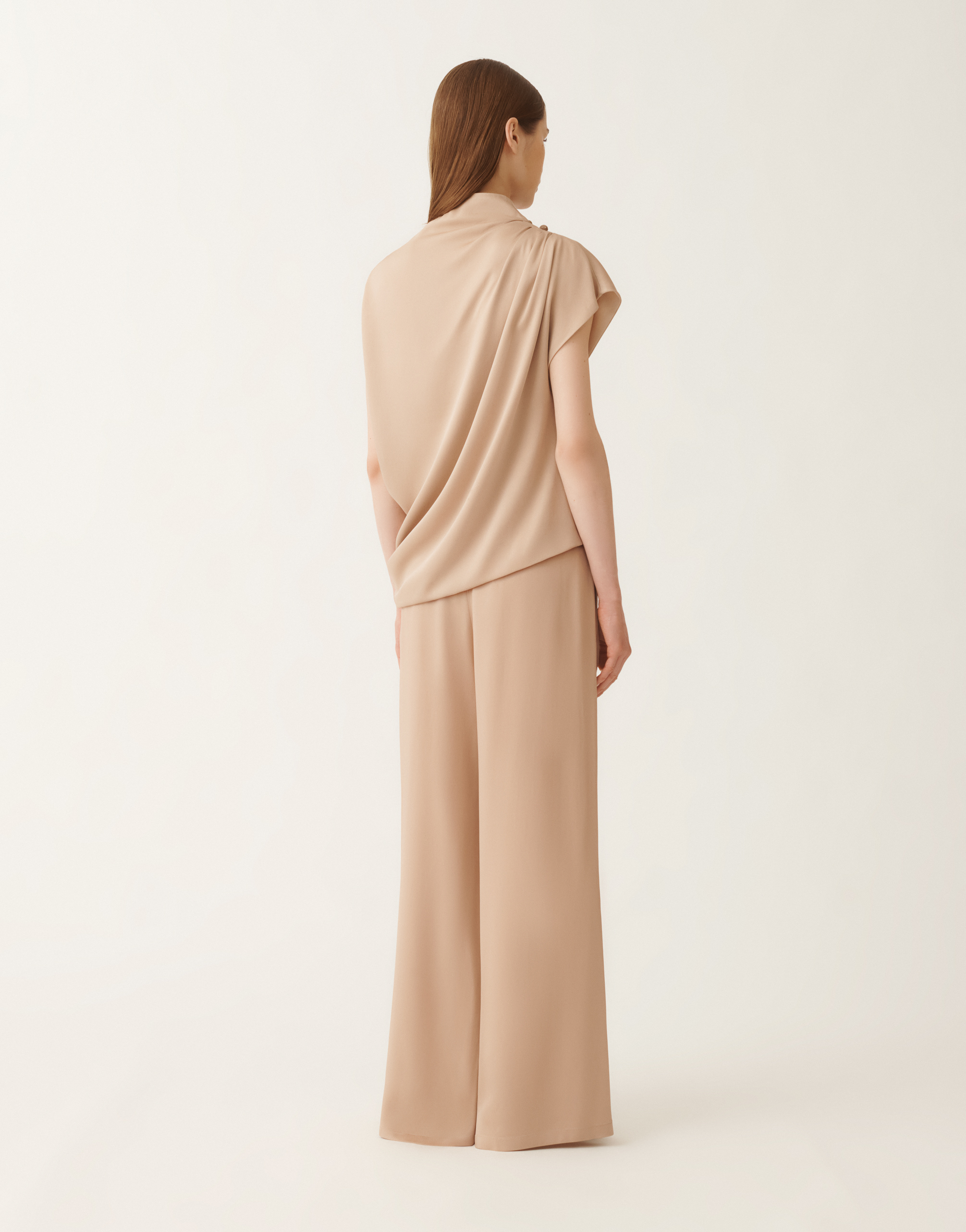 Fabiana Filippi Draped Mock-neck Enver Satin Top In Brown