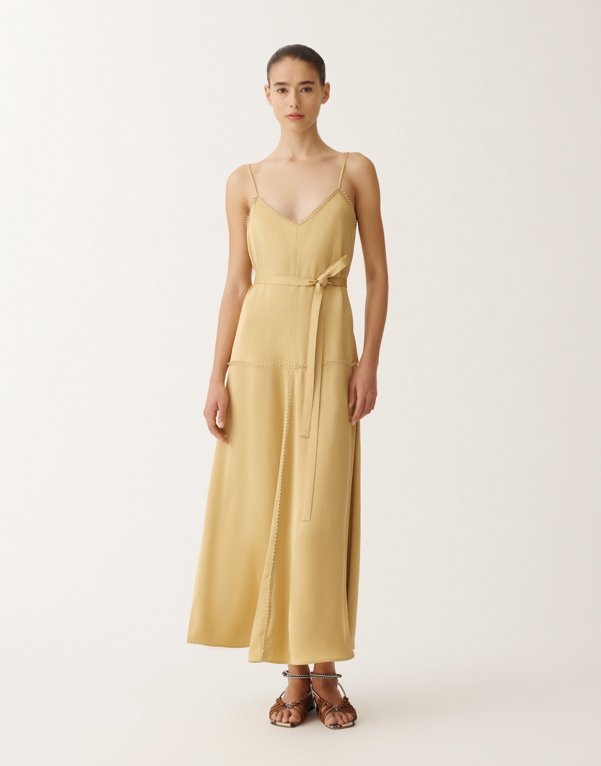 Fabiana Filippi Viscose Satin Lingerie Dress In Yellow