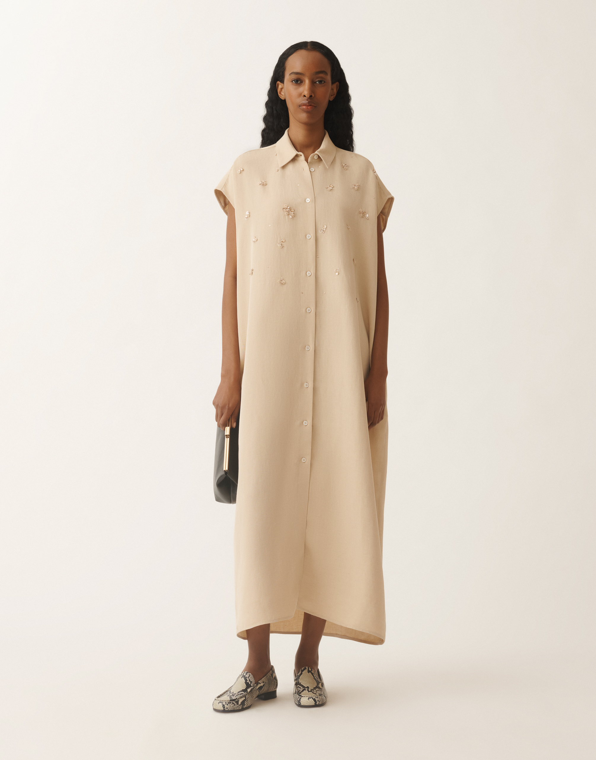 Fabiana Filippi Linen And Viscose Shirt Dress In Sand