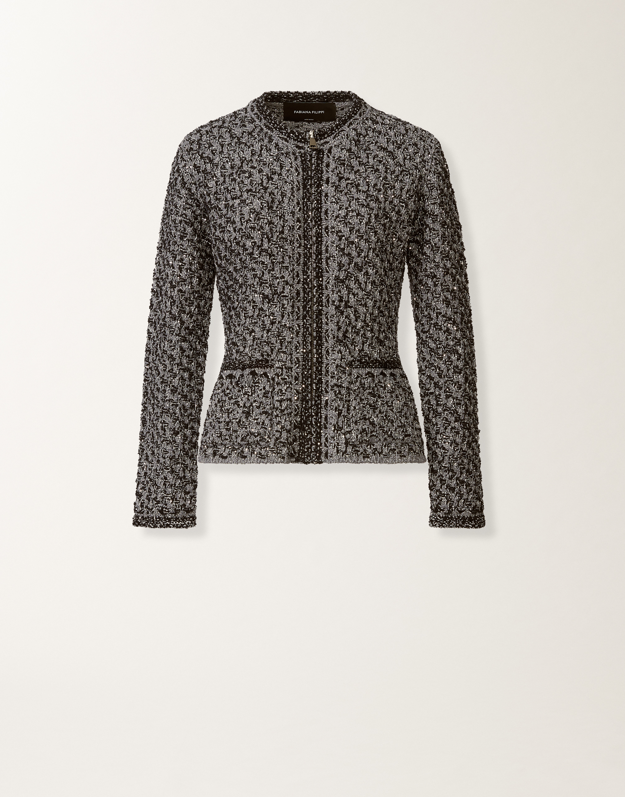 レディースDark blue sequin tweed jacket with a denim effect