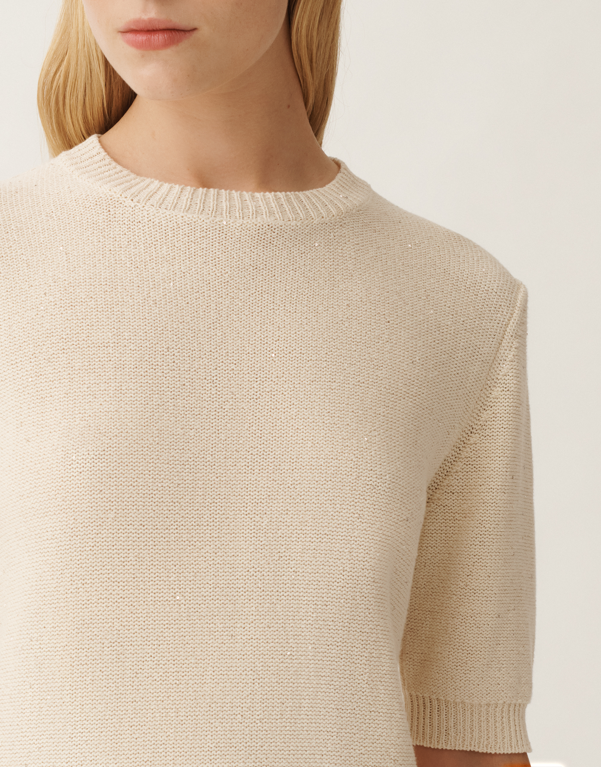 Shop Fabiana Filippi Cotton And Linen Sweater With Sequins In White