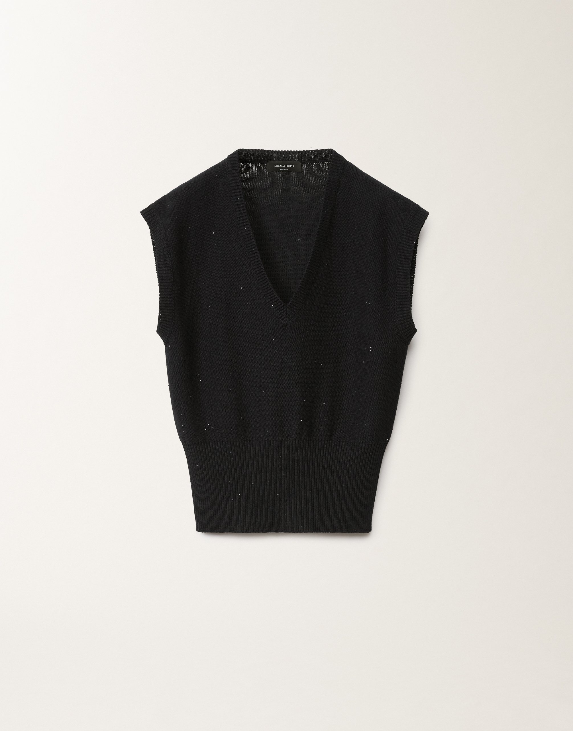 Shop Fabiana Filippi Cotton And Linen Gilet With Sequins In Blue