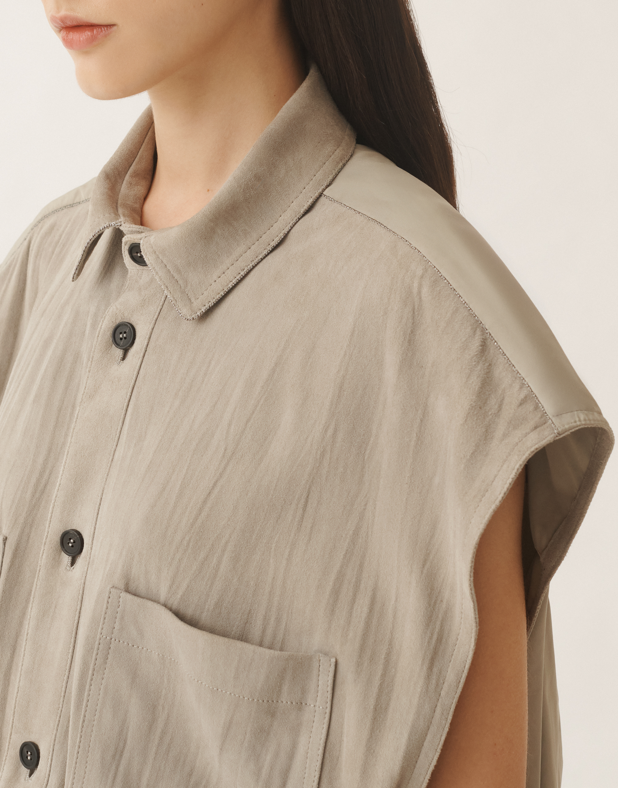 Fabiana Filippi Pleated Suede Bomber Jacket In Clay
