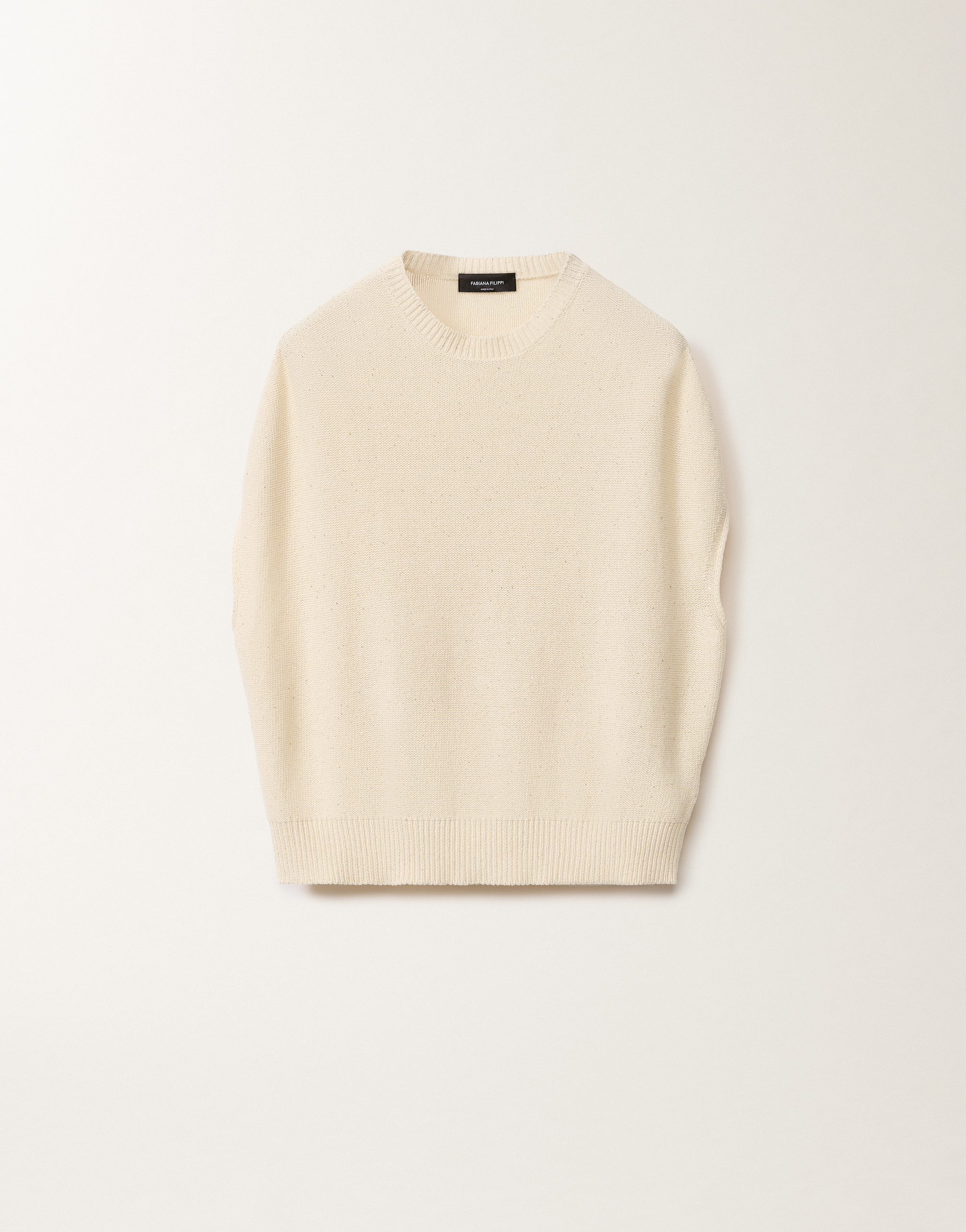 Shop Fabiana Filippi Cotton And Linen Cape With Sequins In Vanilla