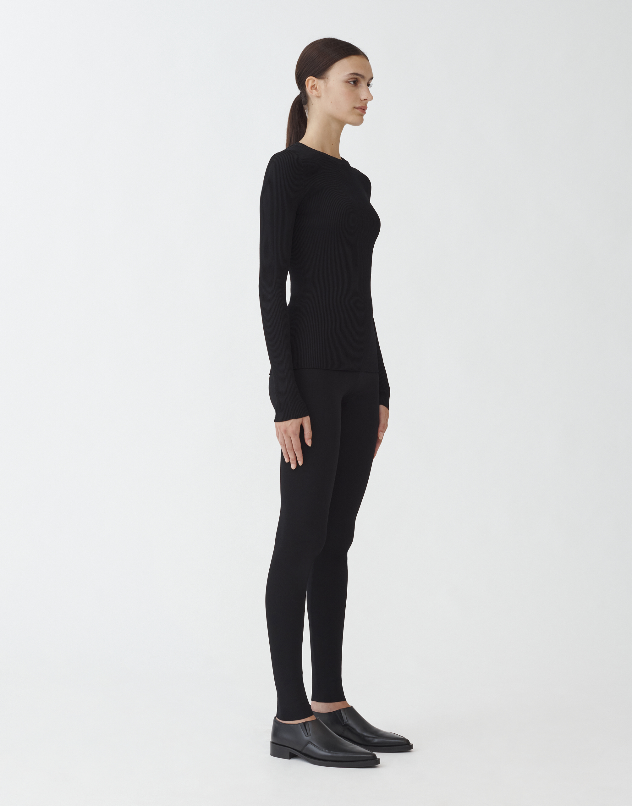 Shop Fabiana Filippi Compact Viscose Fitted Crew Neck Sweater In Black