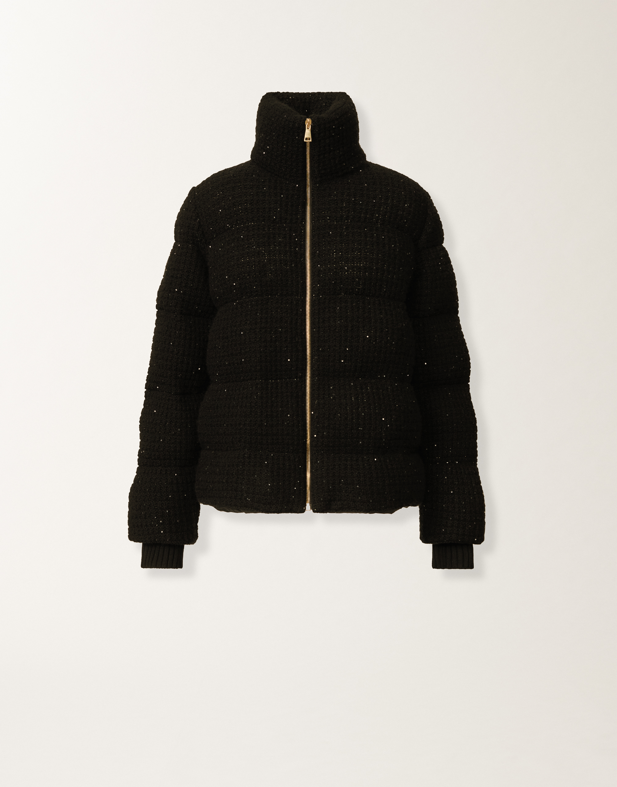 Fabiana Filippi Down Jacket In Wool And Silk With Sequins In Black