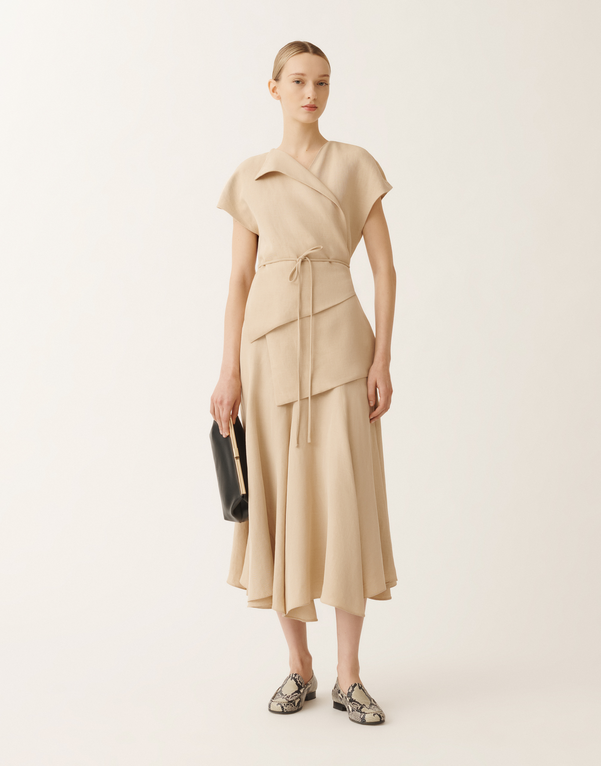 Fabiana Filippi Linen And Viscose Wrap Top In Sand