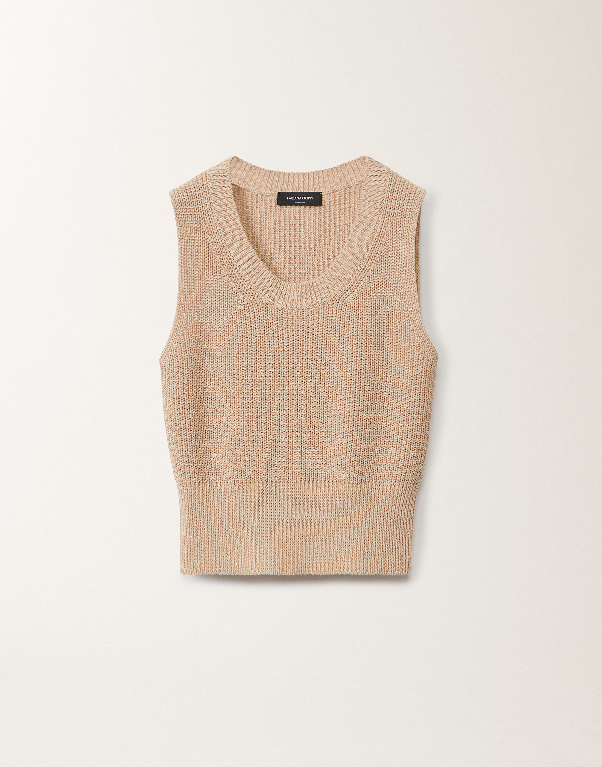 Fabiana Filippi Cotton And Linen Gilet With Sequins In Sand