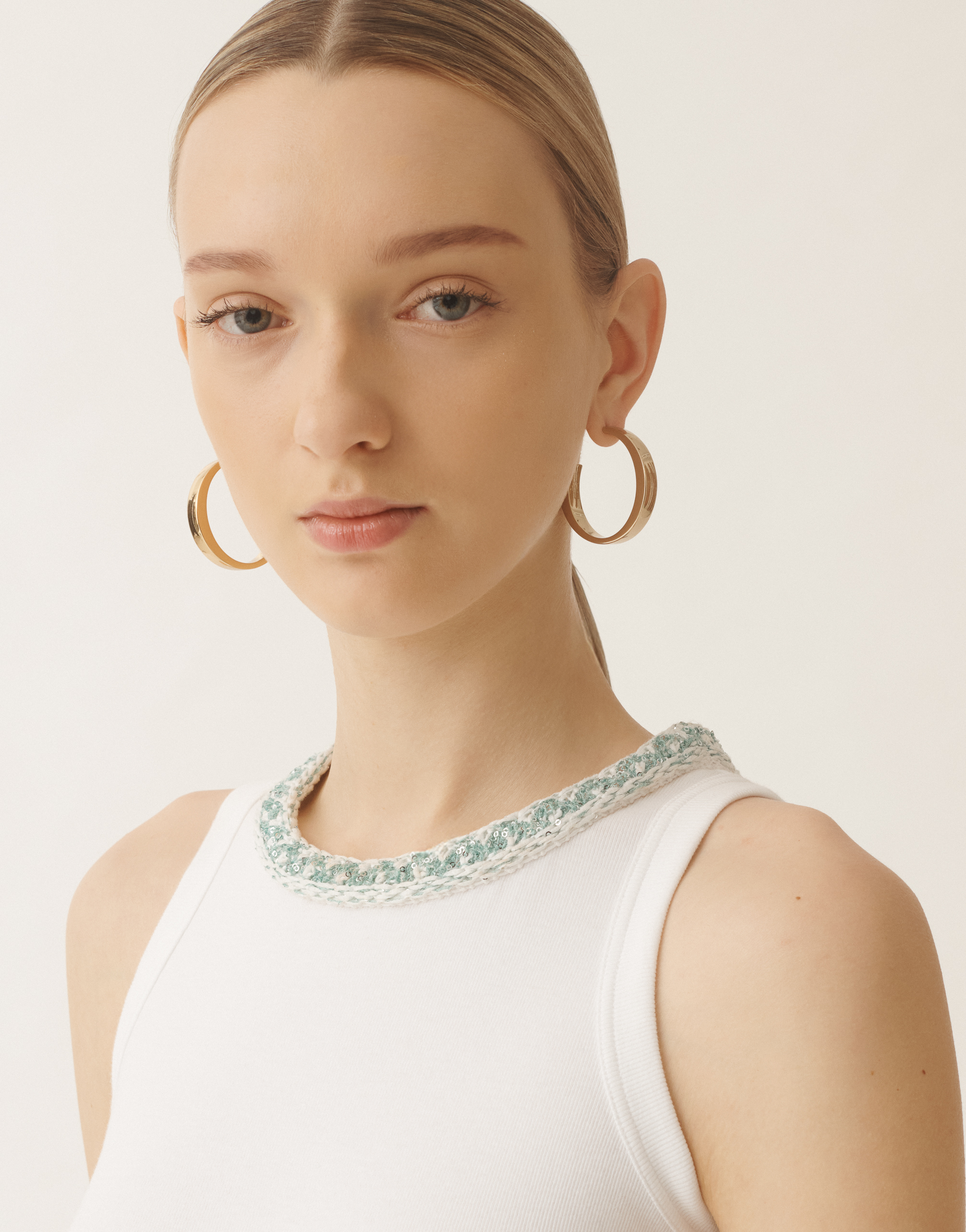 Shop Fabiana Filippi Jersey Vest Top In White/aquagreen