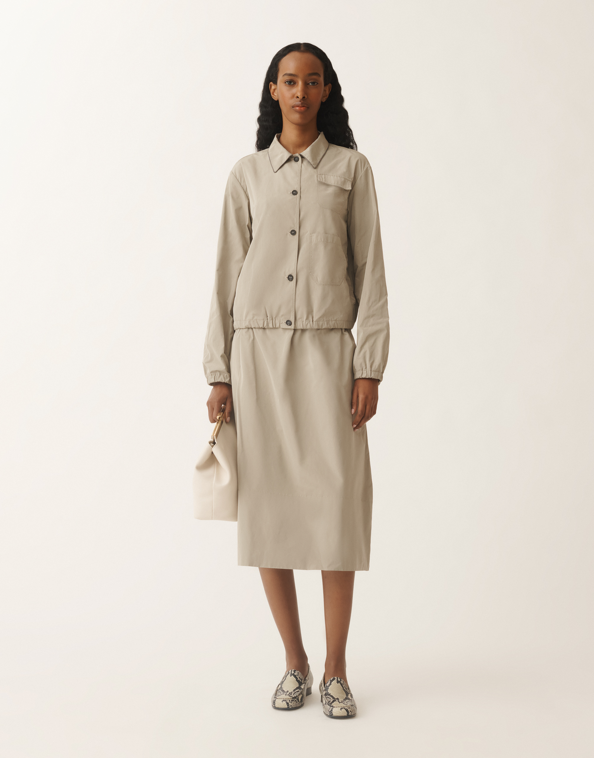 Fabiana Filippi Micro Faille Midi Skirt In Clay