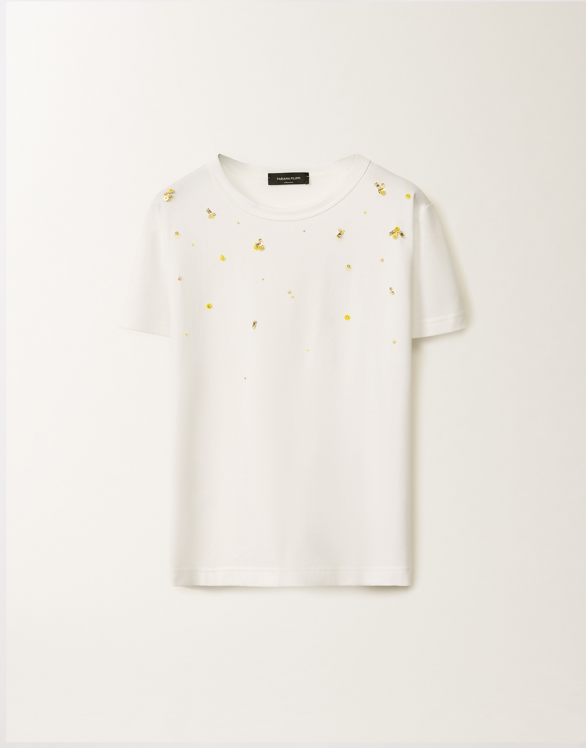 Fabiana Filippi Short-sleeved Jersey Top With Subtle Embellishments In White
