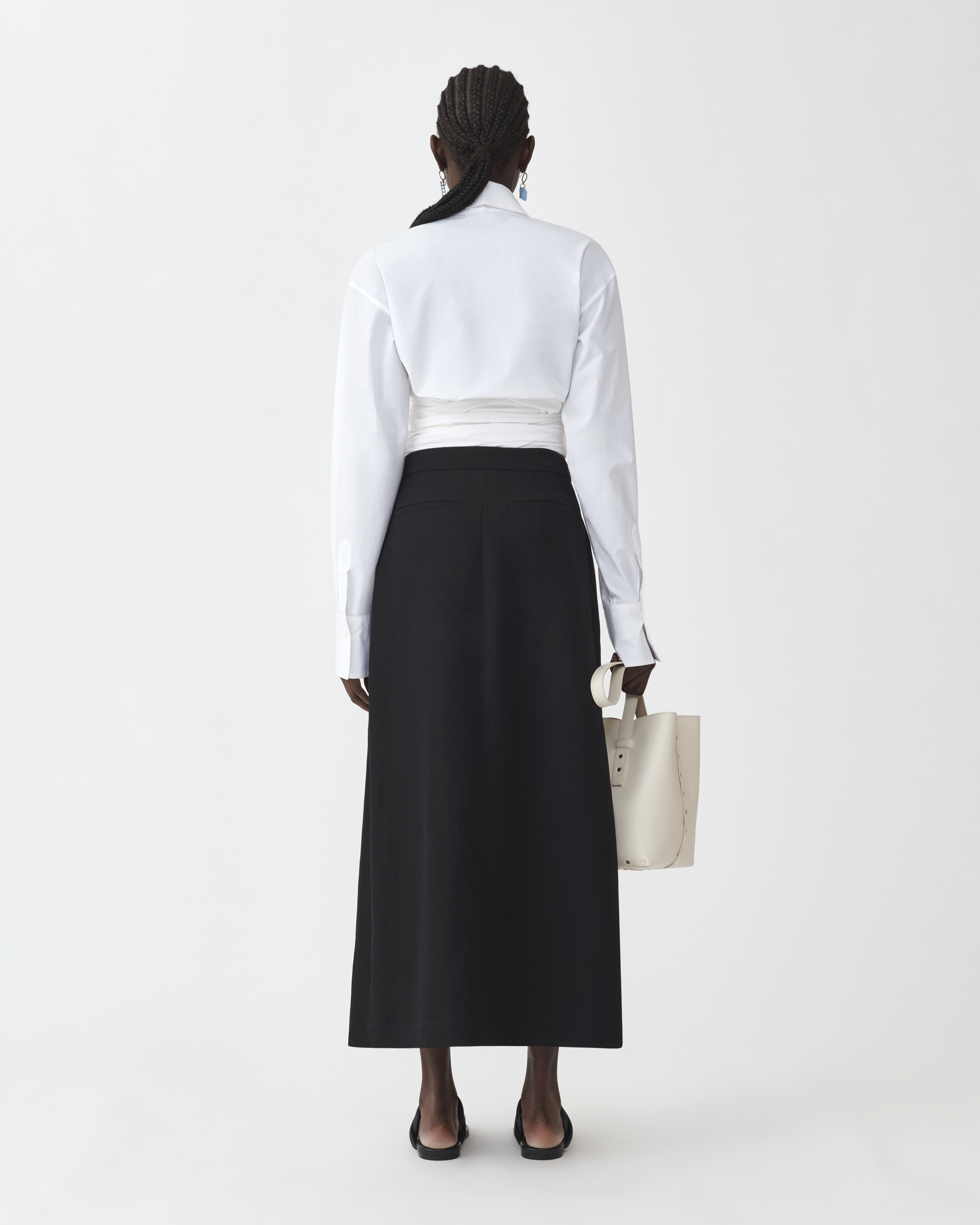 Shop Fabiana Filippi Viscose Linen Skirt With Waist Darts In Black