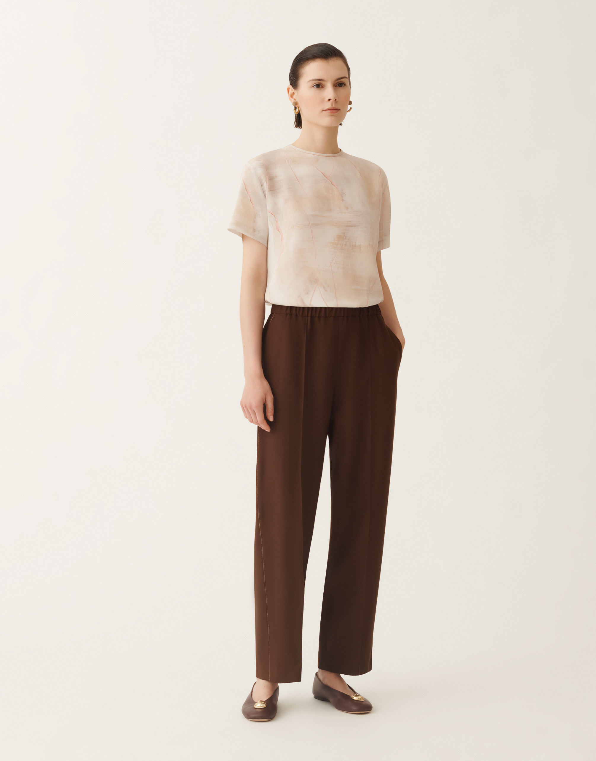 Fabiana Filippi Elastic-waist Side-seam Trousers In Brown