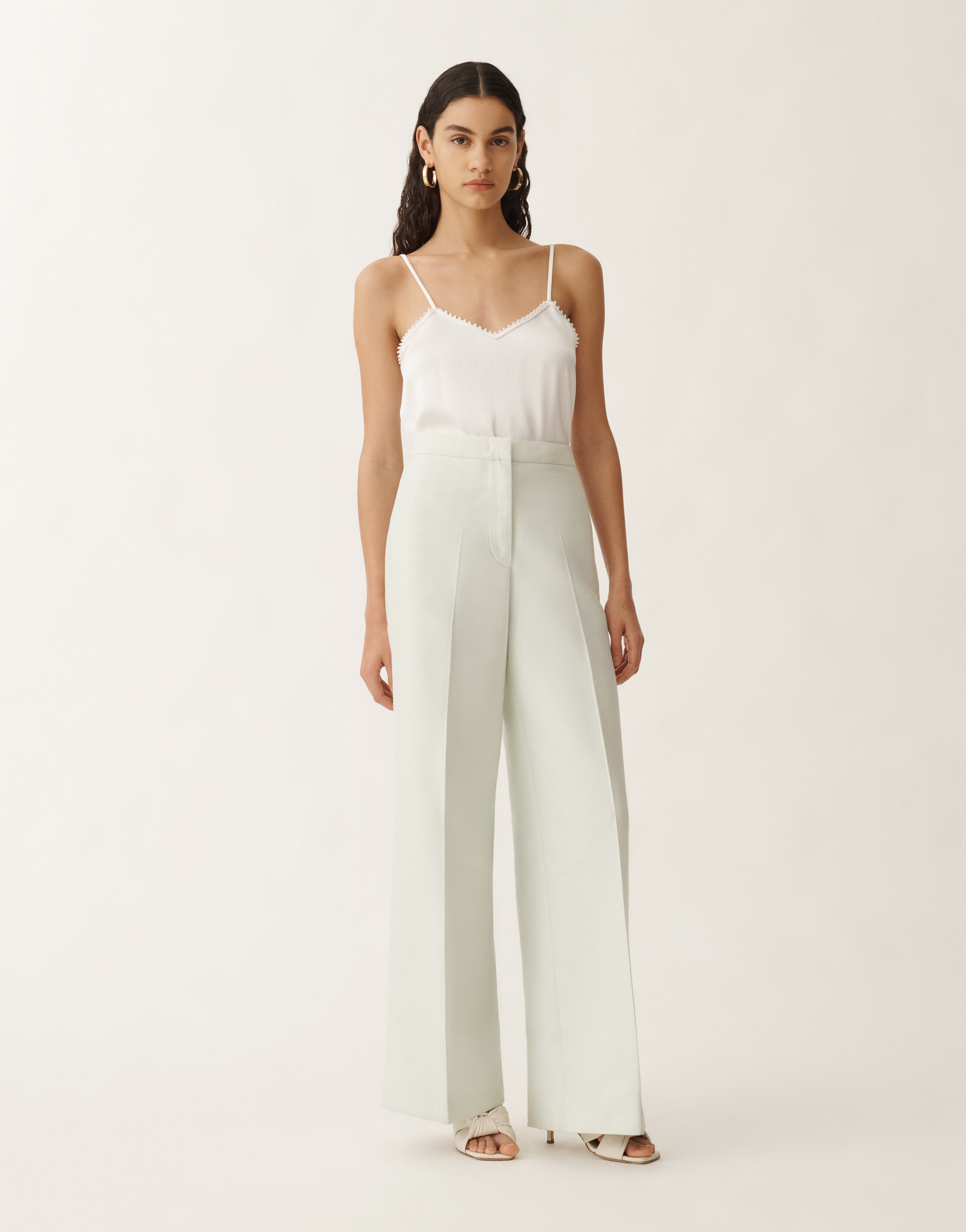 Shop Fabiana Filippi Cotton And Silk Mikado Trousers In Aquagreen