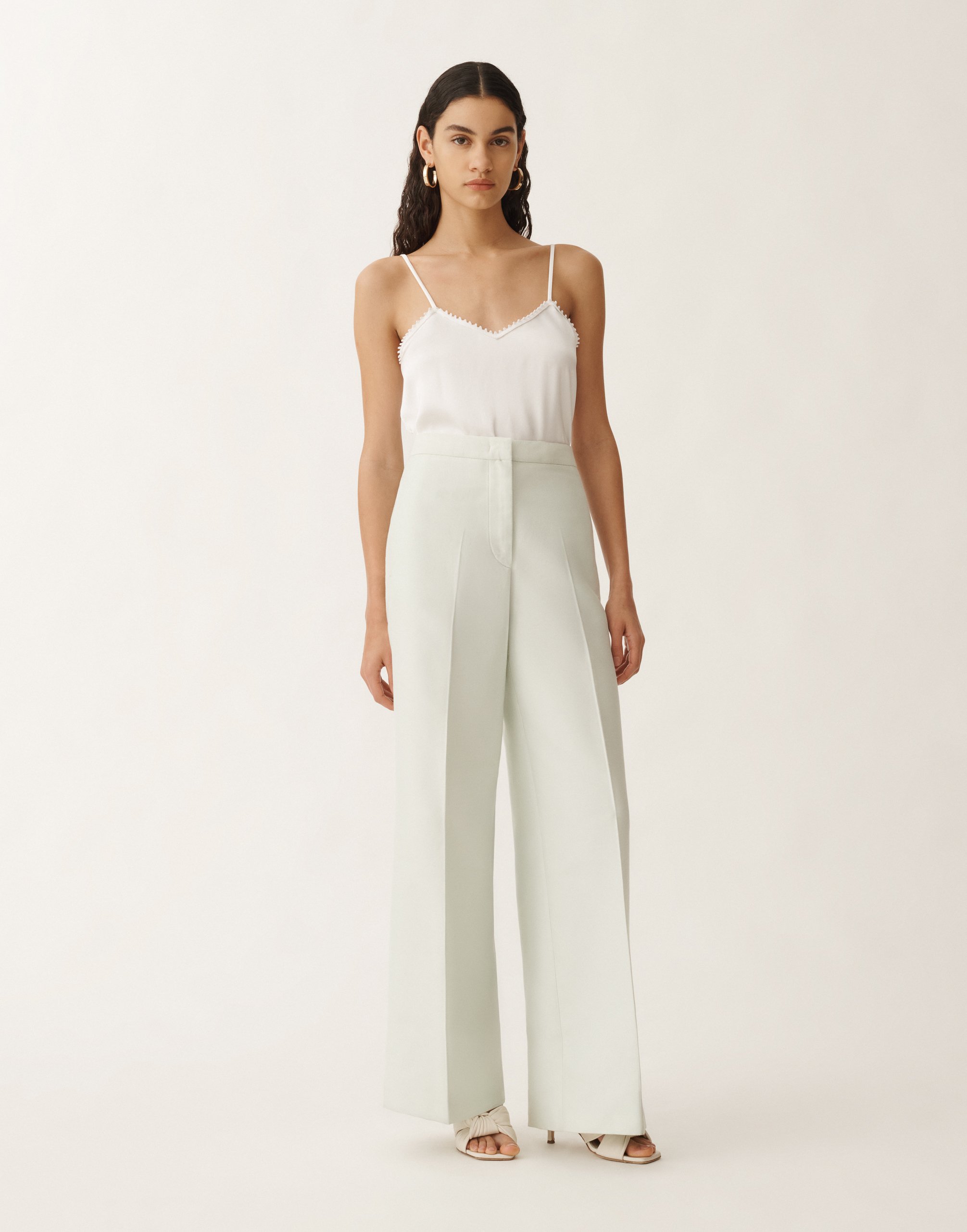 Shop Fabiana Filippi Cotton And Silk Mikado Trousers In Aquagreen