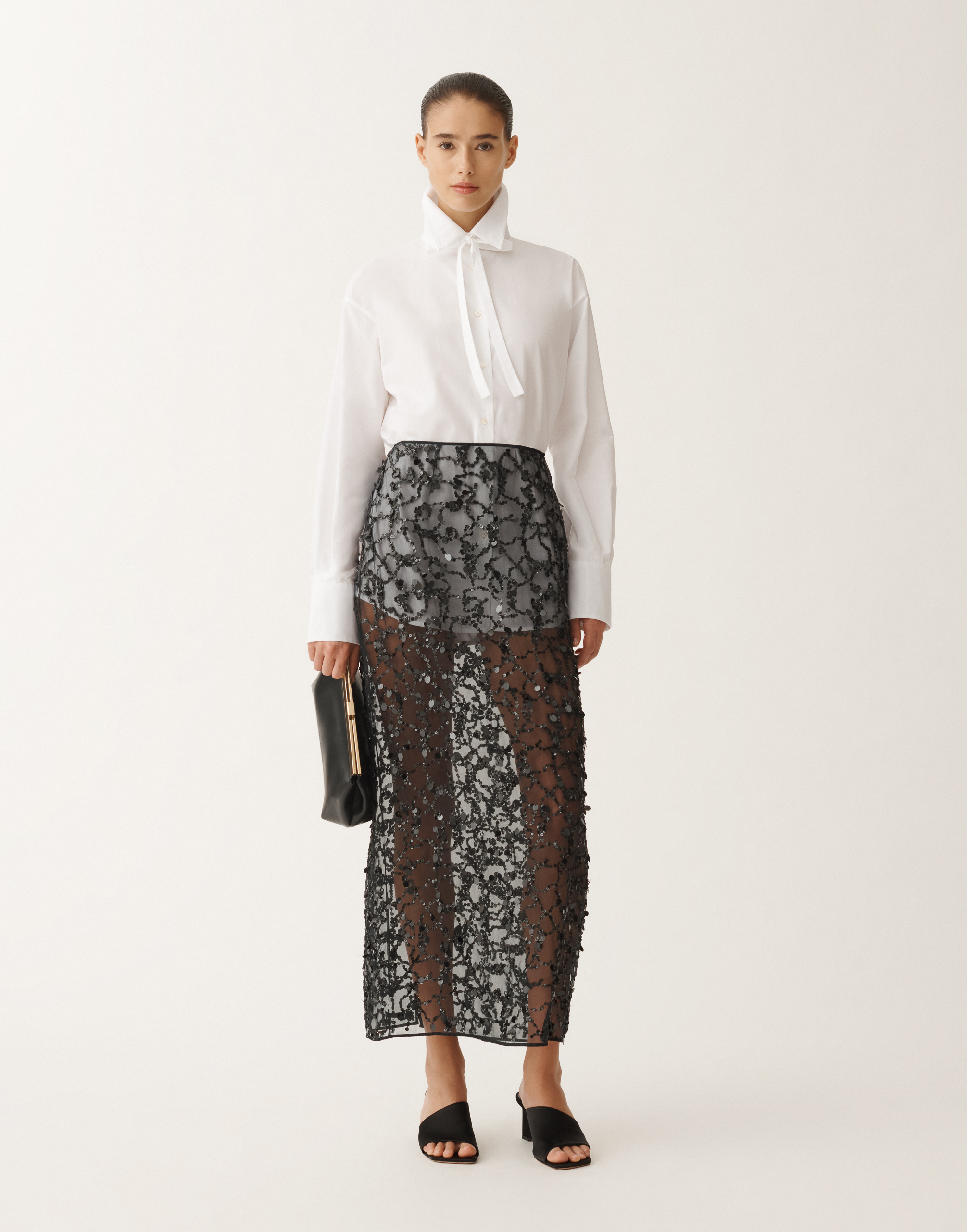 Shop Fabiana Filippi Sequin Embroidery Organza Skirt In Black